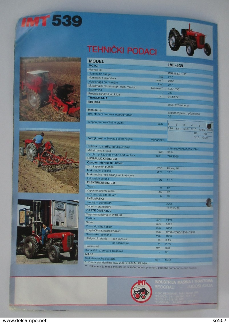 IMT 539 Tractor Brochure,Prospect,Traktor,Industry Of Agricultural Machines,Tractors,Belgrade,Yugoslavia - Tractors