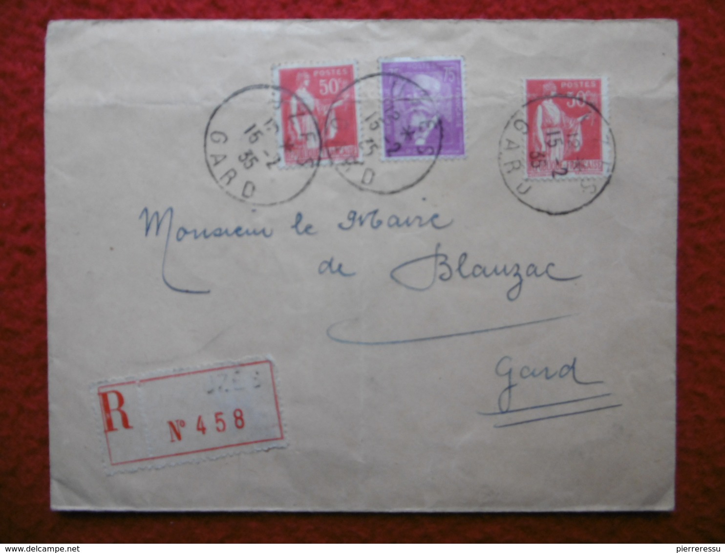 LETTRE RECOMMANDE CACHET UZES 1935 - 1921-1960: Période Moderne