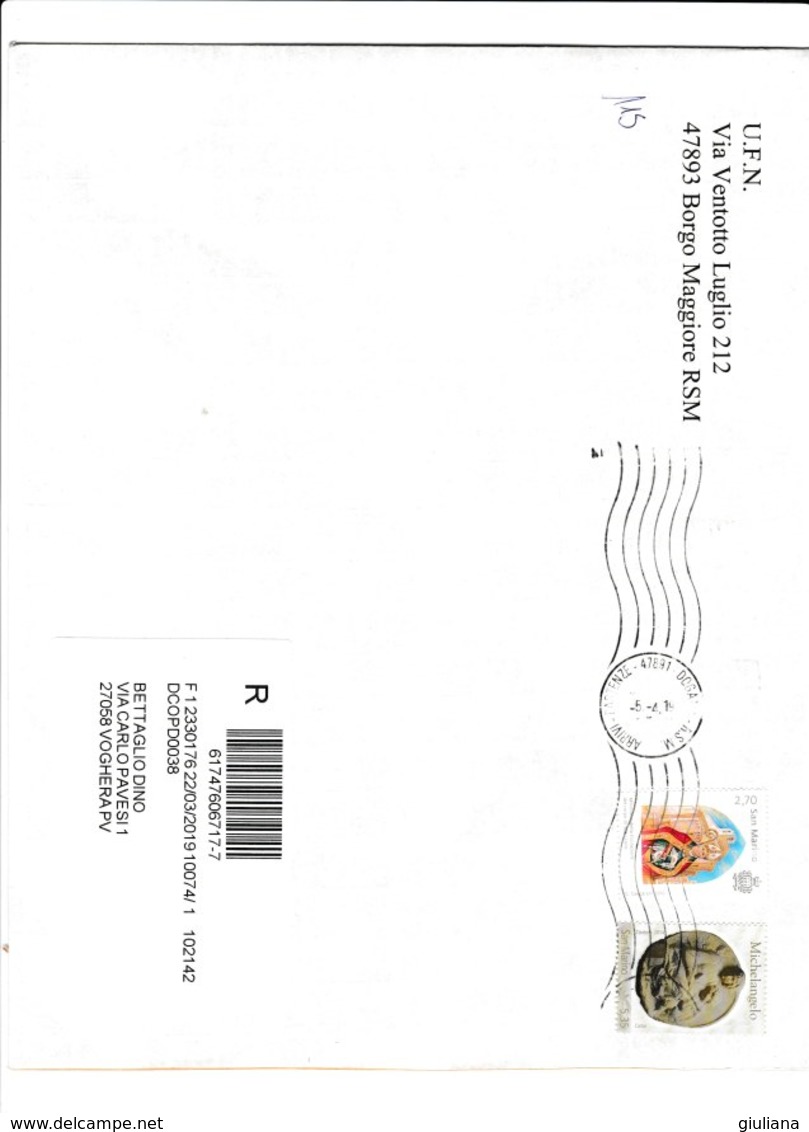 Rep. San Marino 2019 - Bustone  Racc. X L'Italia Affrancato Con 2 Stamps - Covers & Documents