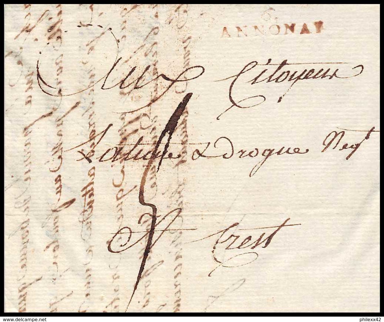 9007 LAC Annonay 6 Ardeche Pour Crest Drome 17/5/1798 Marque Postale Lineaire 28x7 Rouge France Lettre Cover - 1701-1800: Précurseurs XVIII