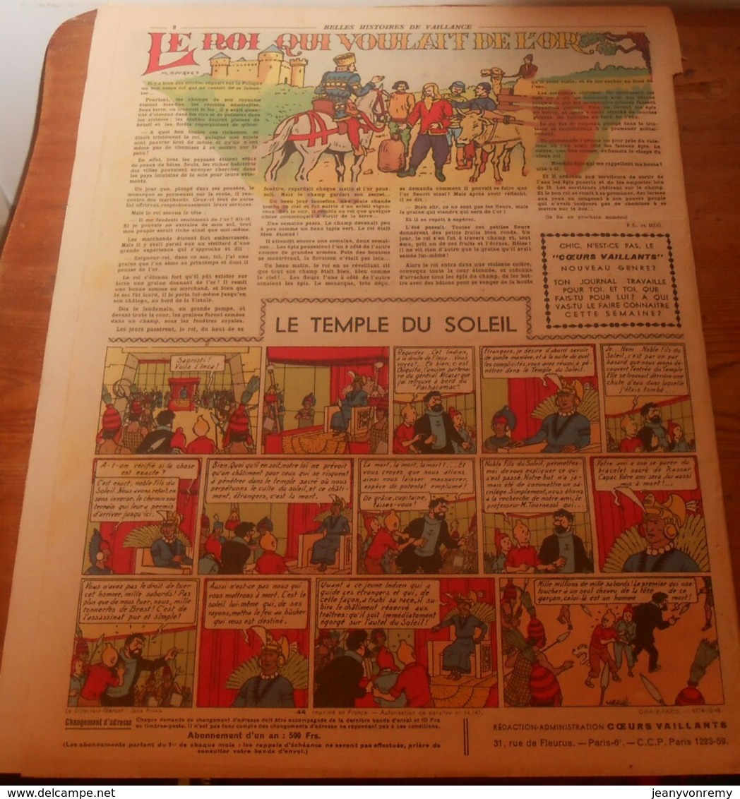 Coeurs Vaillants. N°44. Dimanche 31 Octobre 1948. - Autres & Non Classés