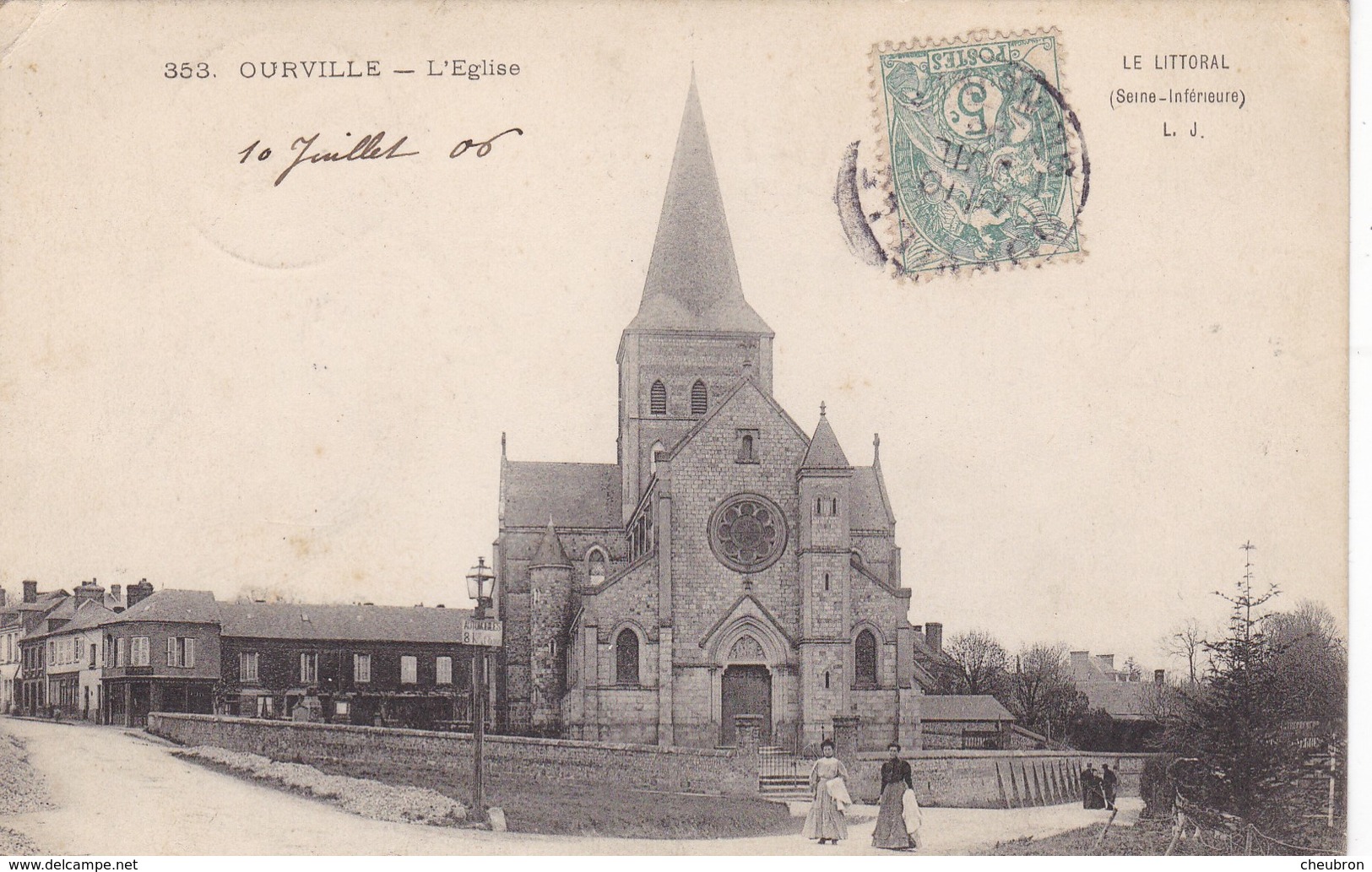76. OURVILLE. CPA. L'EGLISE. ANIMATION. ANNEE 1906 - Ourville En Caux