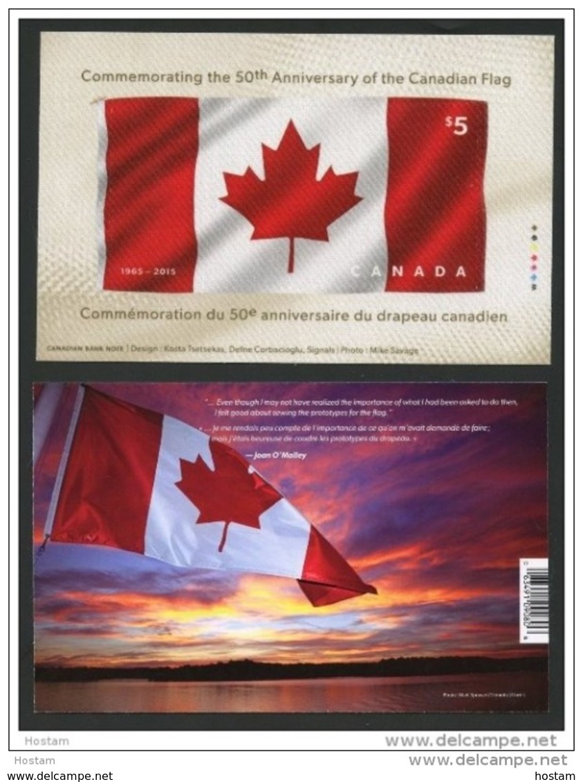 Canada, 2015,#2808 MNH, Drapeau, Flag  $5.00 Stamp, Fabric Stamp, - Blocs-feuillets