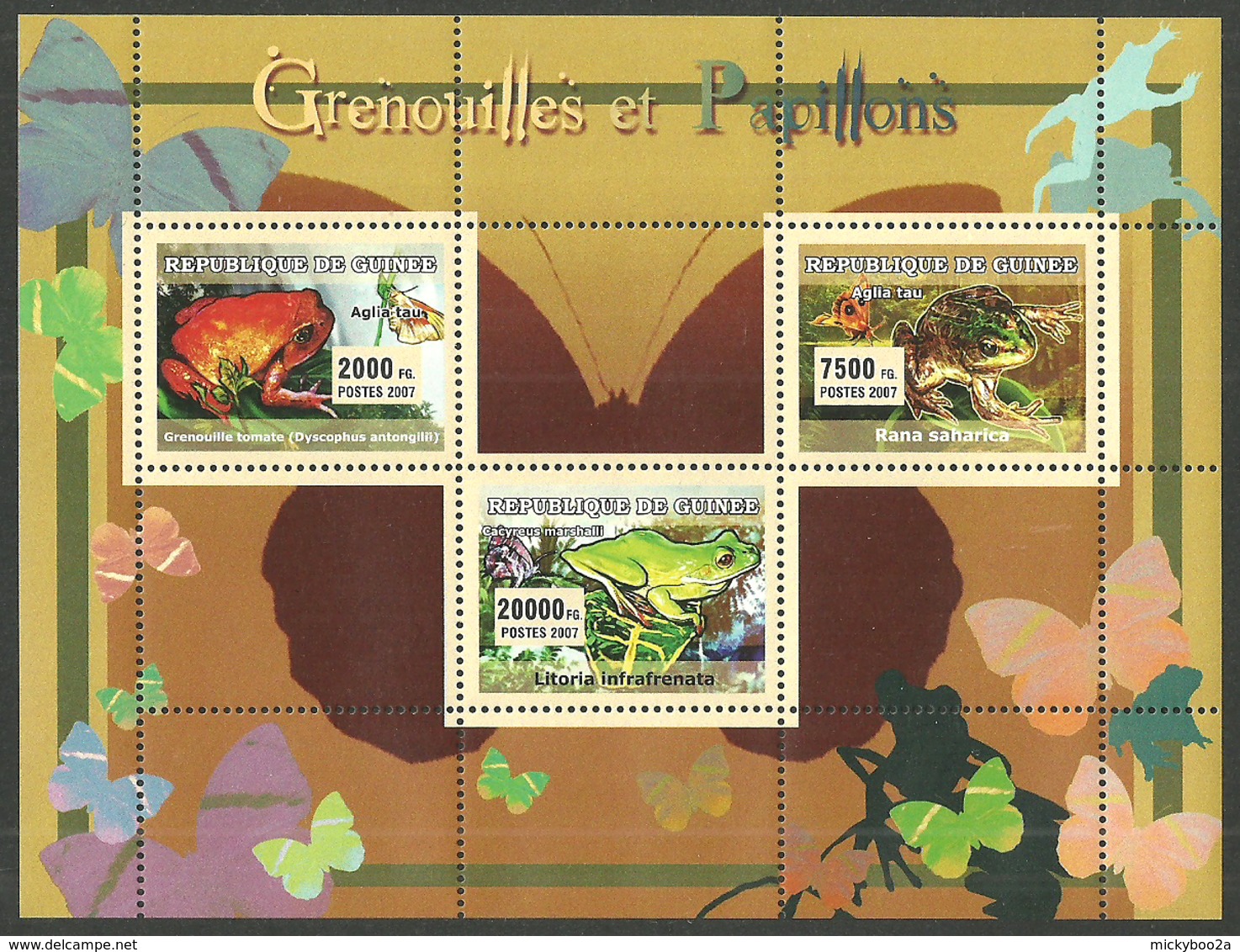 GUINEA 2007 FROGS & BUTTERFLIES WILDLIFE M/SHEET MNH - Guinea (1958-...)