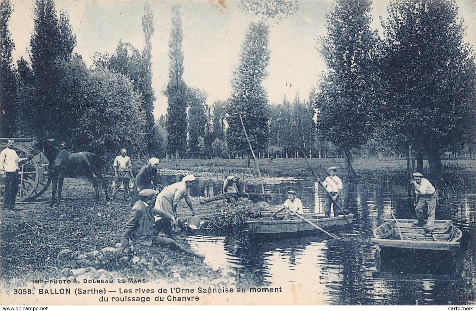 72 - Ballon - Beau Cliché Des Rives Animées De L'Orne Saônoise Au Moment Du Rouissage Du Chanvre - Autres & Non Classés