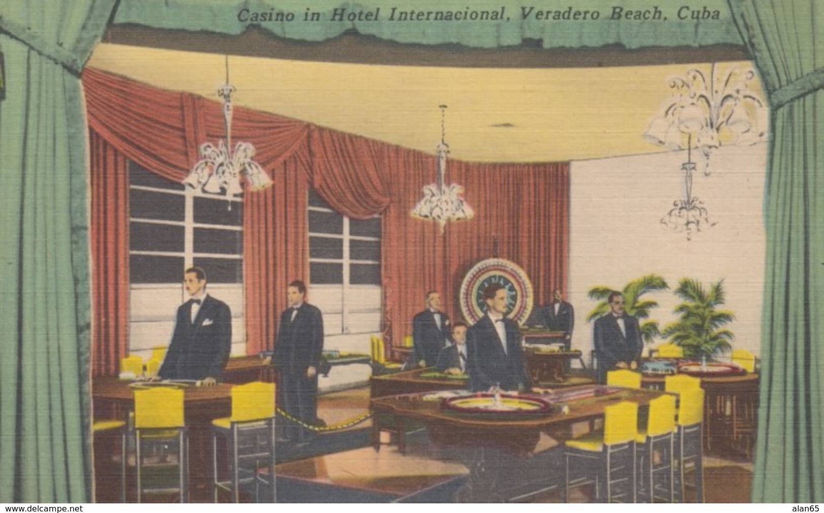 Casino In International Hotel Veradero Beach Cuba, Roulette Table Gambling C1940s/50s Vintage Postcard - Casinos