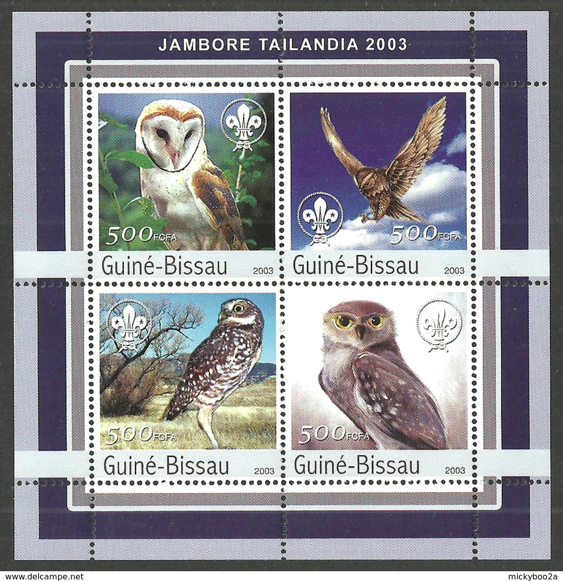 GUINEA BISSAU 2003 BIRDS OWLS SCOUTING M/SHEET MNH - Guinea-Bissau