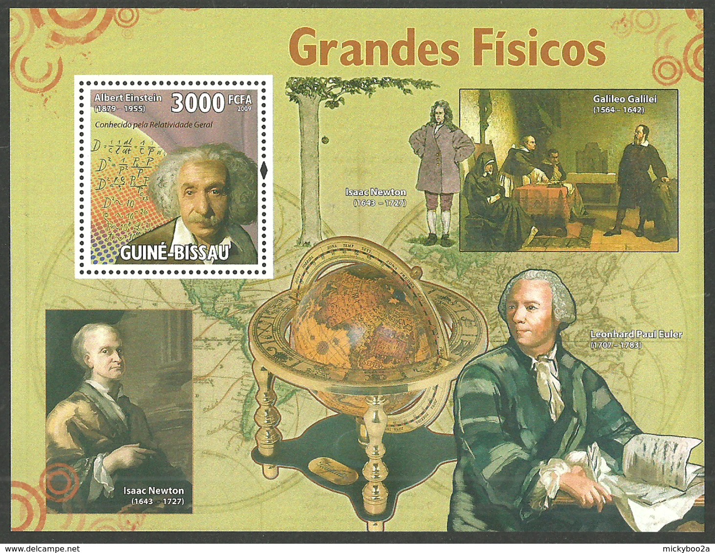 GUINEA BISSAU 2009 SCIENCE NEWTON GALILEO PHYSICS EINSTEIN M/SHEET MNH - Guinea-Bissau