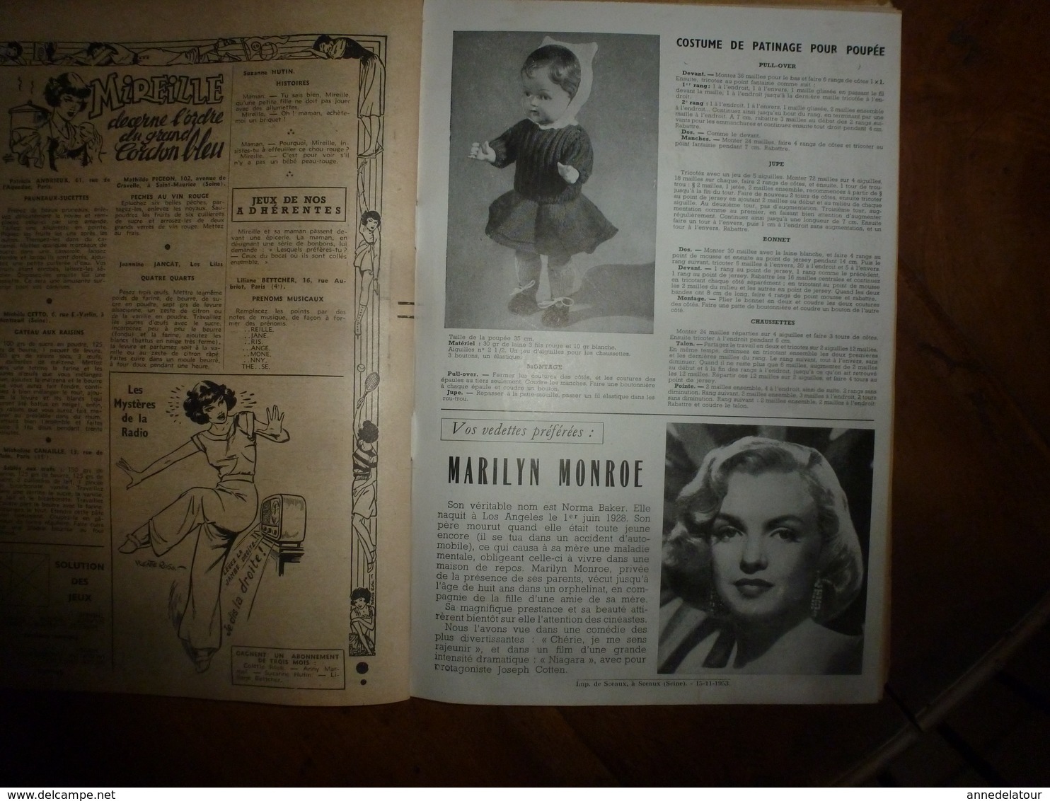 Année 1953 (N° 7 - 8 - 9 - 10- 11- 12- )  De MIREILLE Le Magazine Illustré De La Fillette Moderne - Wholesale, Bulk Lots