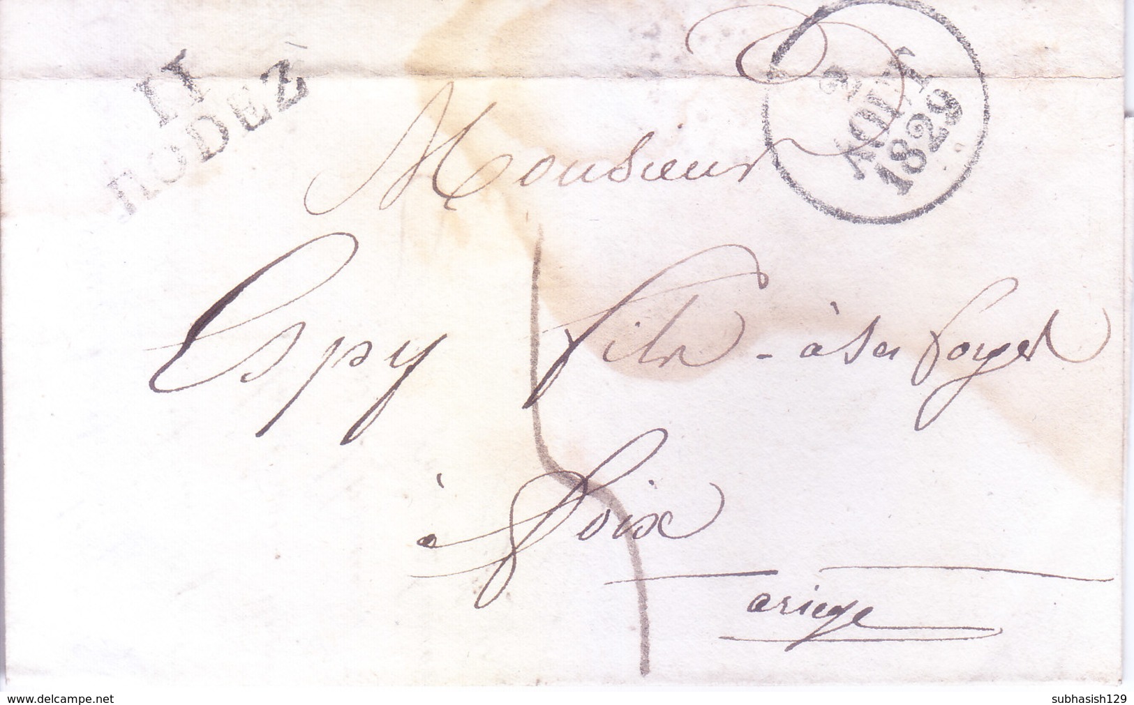 FRANCE : PRE STAMP COVER : YEAR 1829 : SALVAGED MARKING ??? : DISINFECTION MARKING ??? - 1801-1848: Precursors XIX