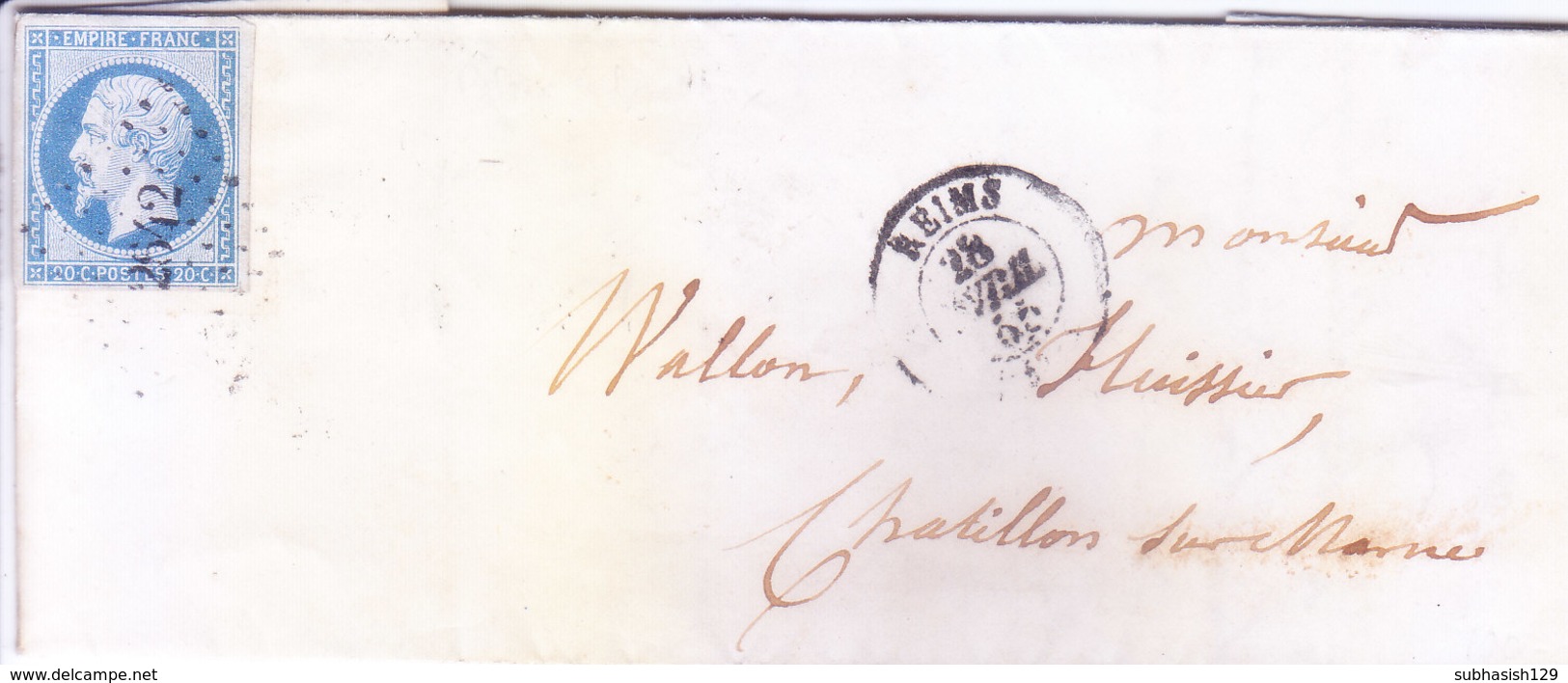 FRANCE : FOLDER LETTER WITH CONTENT : YEAR 1887 : DIAMOND DOT / GEM CANCELLATION : POSTED FROM REIMS - 1876-1898 Sage (Type II)