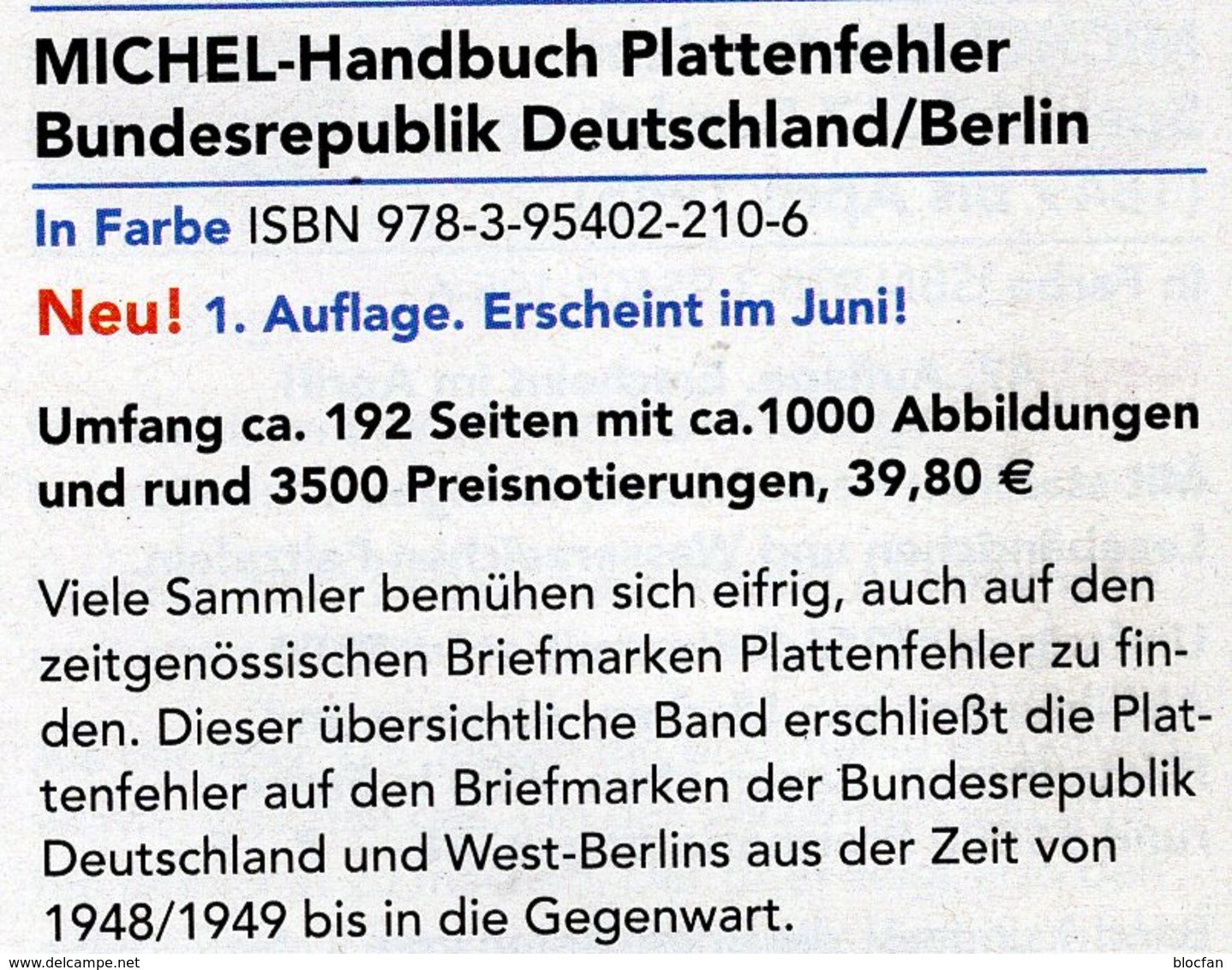 1.Auflage MICHEL Plattenfehler BUND Berlin Neu 2018 40€ Katalog Fehler Auf Briefmarken Error Stamps Catalog Germany - Ed. Originales