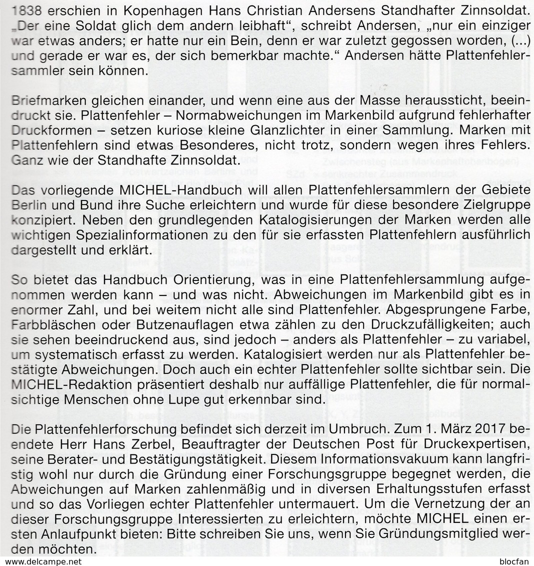 Erstauflage MICHEL Plattenfehler BUND Berlin 2018 40€ Katalog Fehler Auf Briefmarken Error Stamps Catalogue Germany - Philatélie