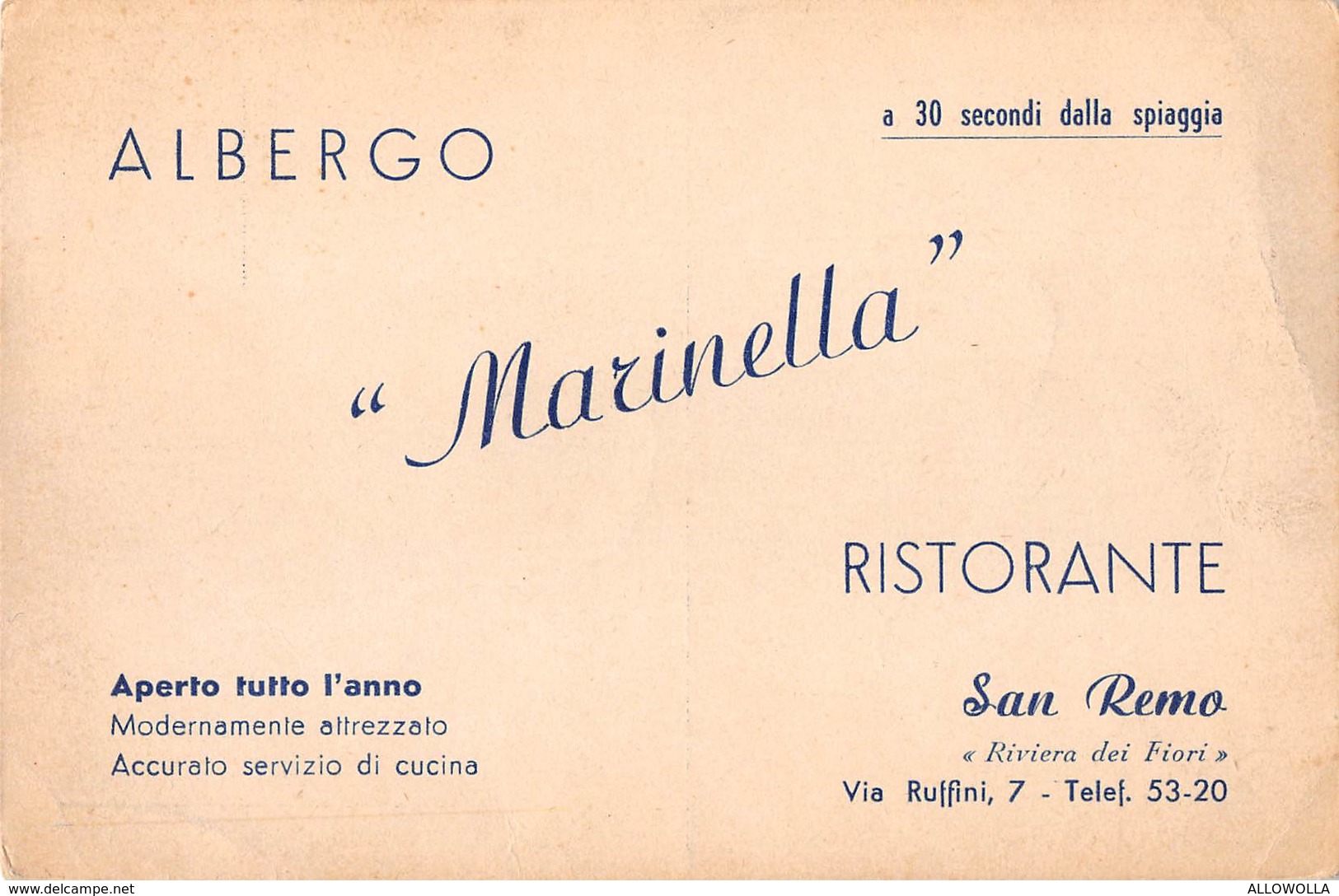 3190 " ALBERGO -MARINELLA-RISTORANTE-VIA RUFFINI 7 SAN REMO" CARTOLINA POSTALE  ORIGINALE NON SPEDITA - Alberghi & Ristoranti