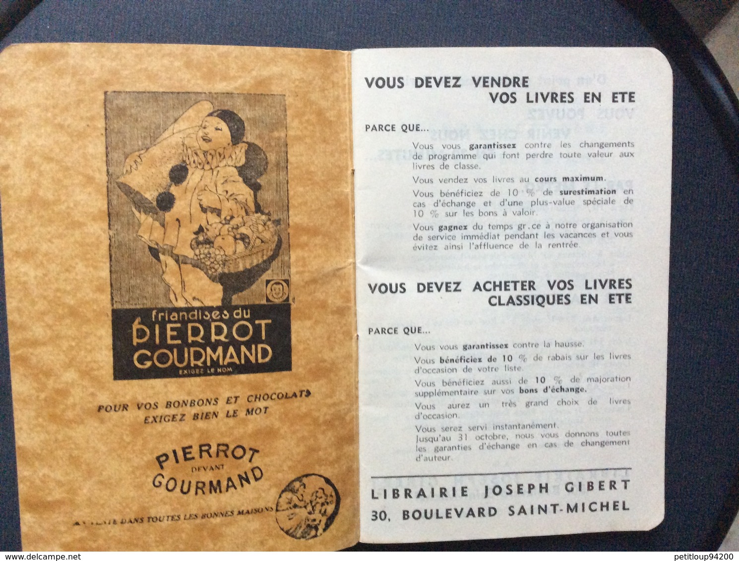 AGENDA SCOLAIRE Et De L’ETUDIANT Année Scolaire 1939-40  3è Trimestre  LIBRAIRIE JOSEPH GIBERT - 18 Ans Et Plus