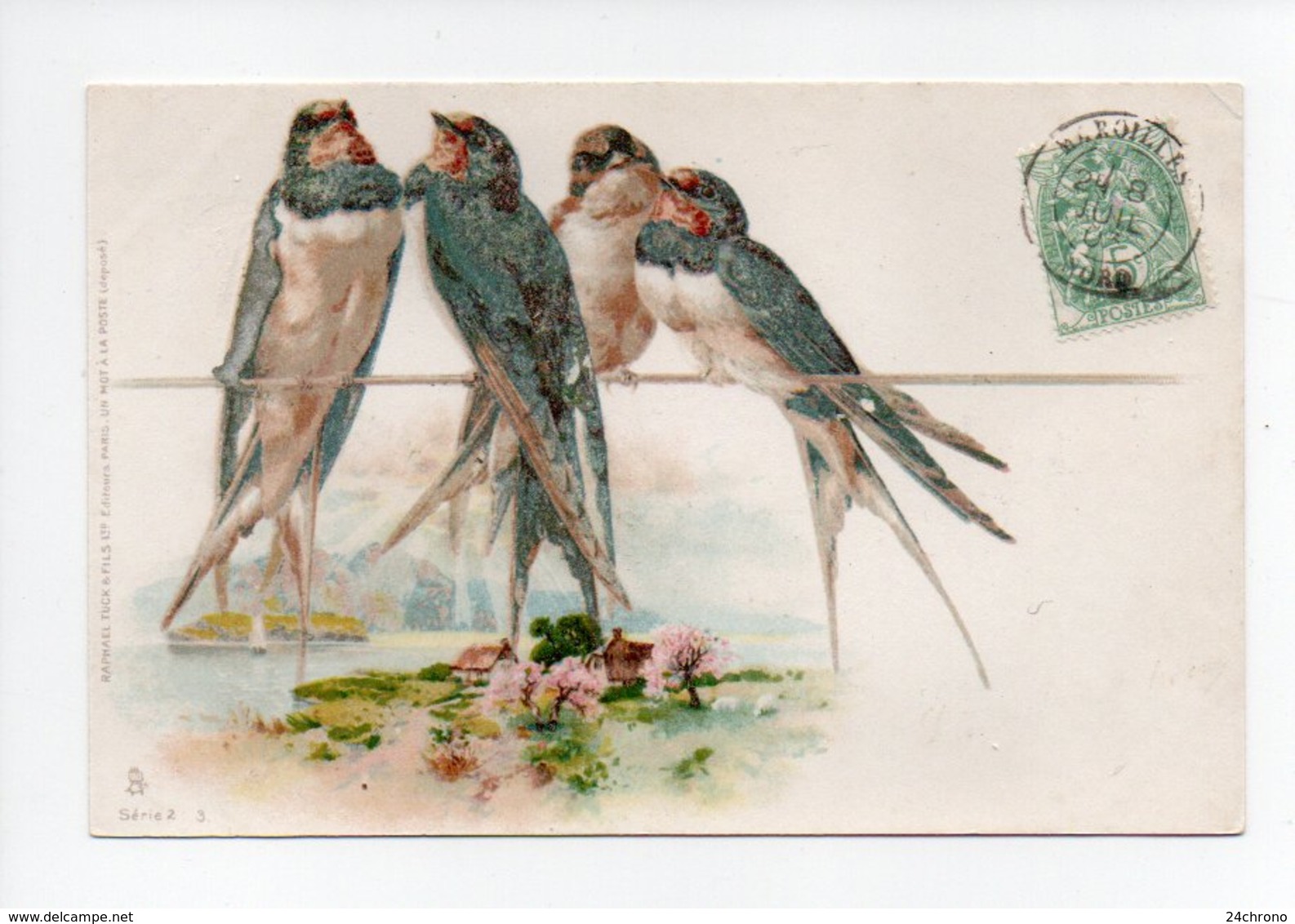 Hirondelle: Hirondelles Sur Un Fil, Raphael Tuck & Fils Ltd Editeurs, Un Mot à La Poste (19-662) - Oiseaux