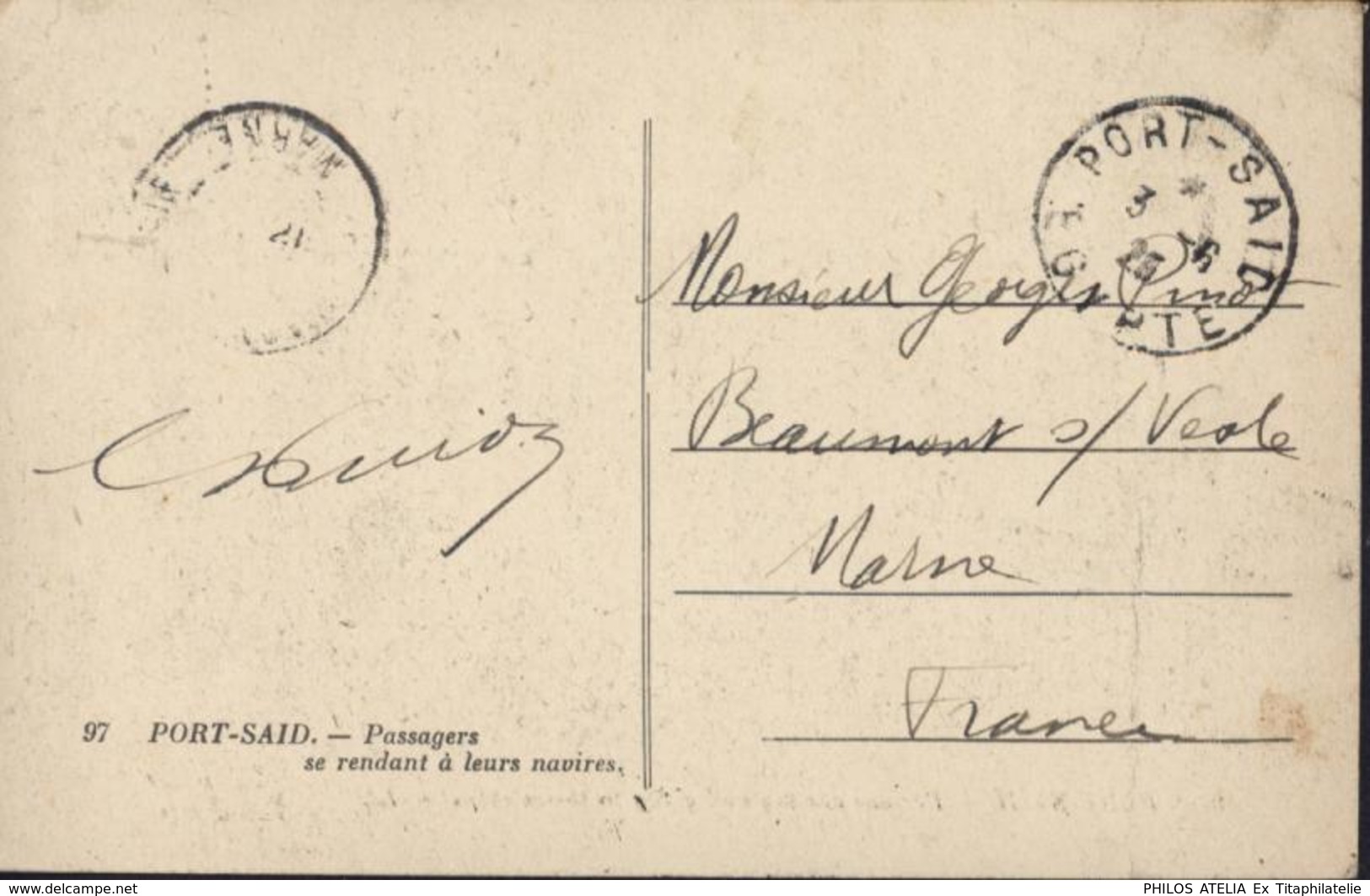 Bureau Français à L'étranger YT 41 Mouchon 25c Bleu Port Said 10 Millièmes CAD Port S. Egypte 3 6 25 CP Persons Passing - Lettres & Documents