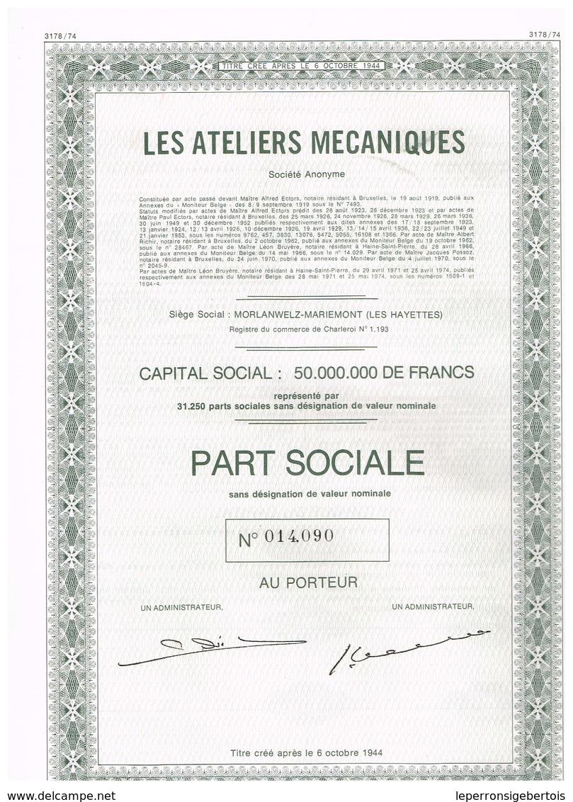 - Titre De 1974 - Les Ateliers Mécaniques Société Anonyme - - Industrie