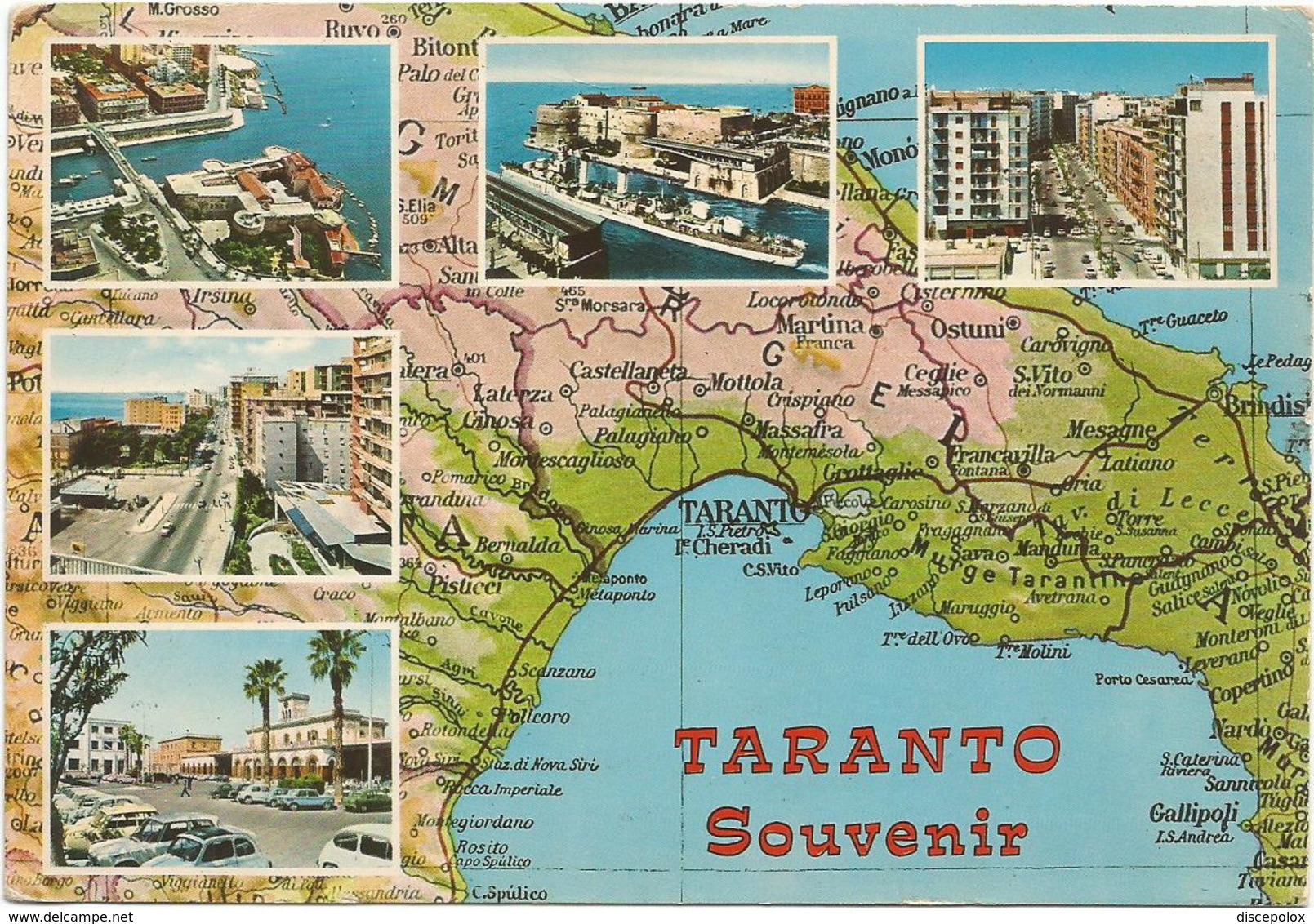 W2358 Taranto Souvenir - Carta Geografica Map Carte Geographique - Panorama Vedute Multipla / Viaggiata 1982 - Carte Geografiche