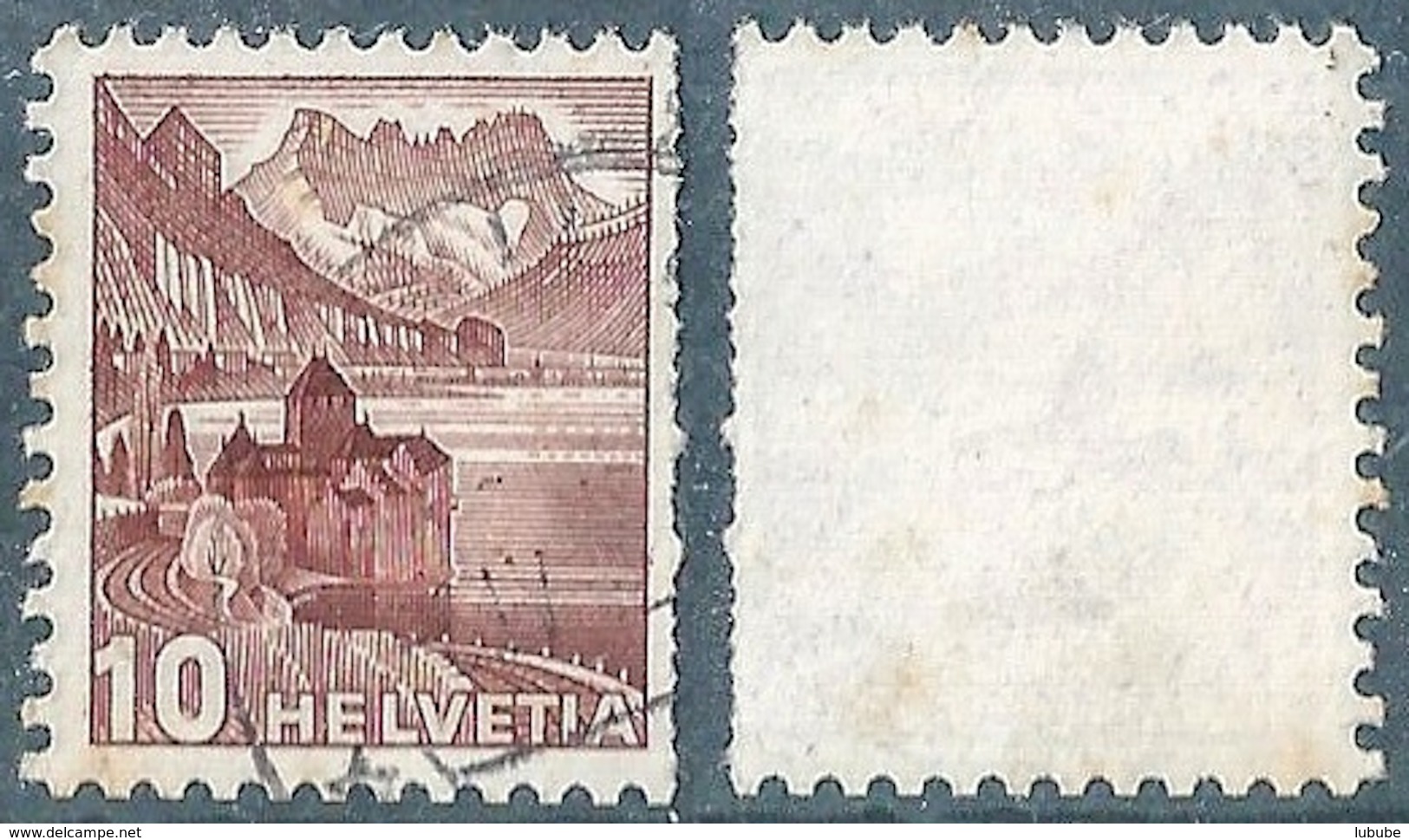 Schloss Chillon 242R, 10 Rp.dunkelbraun  (doppelte Zähnung)         1939 - Coil Stamps
