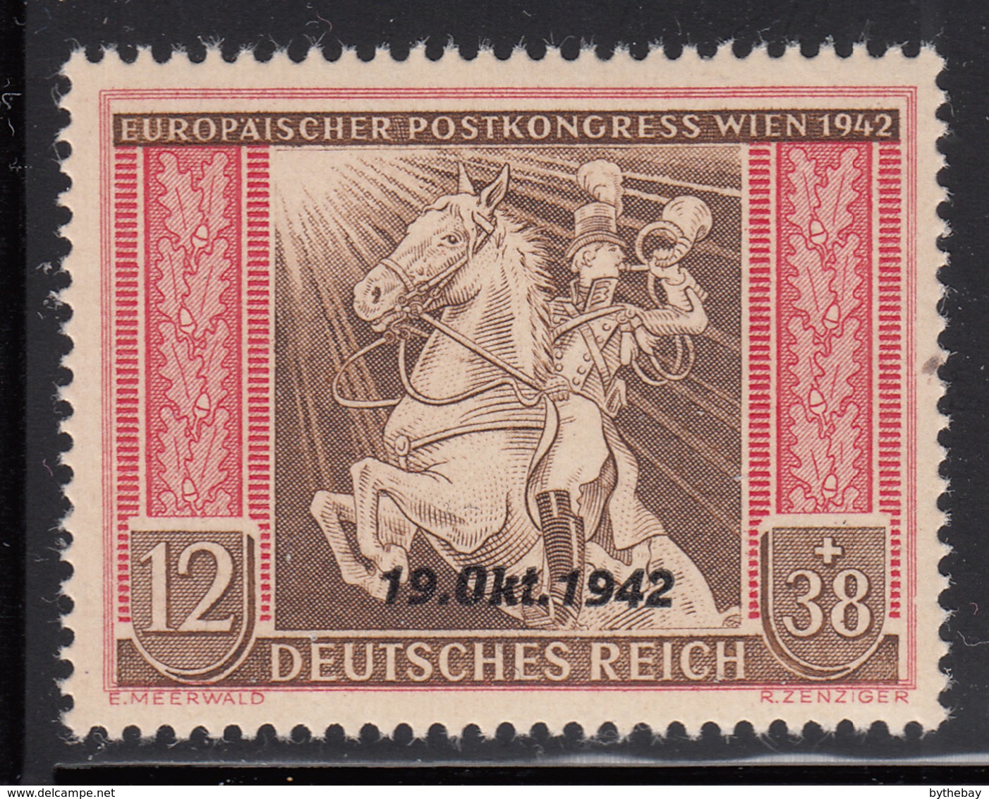 Germany 1942 MNH Sc B214 Mi 825 12pf + 38pf Postilion 19 Okt. 1942 Variety - Neufs