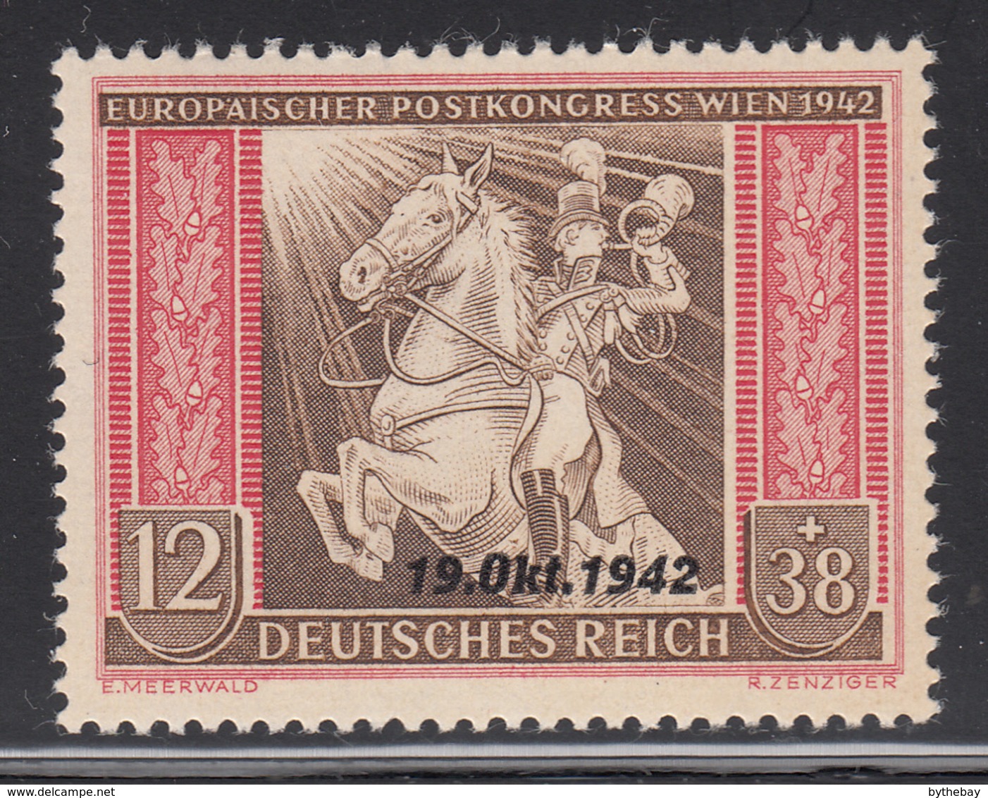 Germany 1942 MNH Sc B214 Mi 825 12pf + 38pf Postilion 19 Okt. 1942 Variety - Neufs