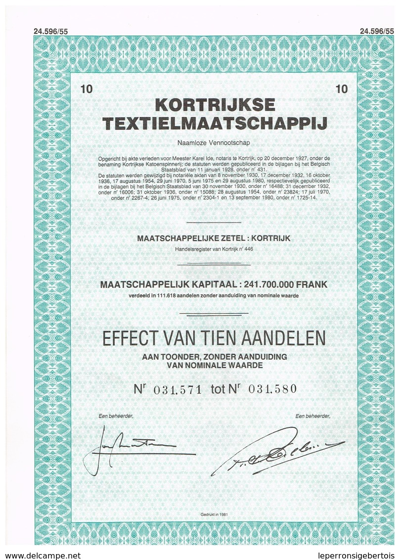 Titre Ancien - Kortrijkse Textielmaatschappij - Titre De 1980 - - Textile