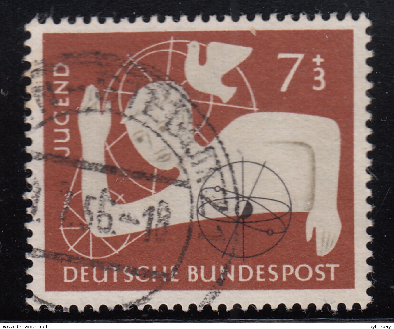 Germany 1956 Used Sc B348 Mi 232 7pf + 3pf Boy, Geometrical Designs - Oblitérés