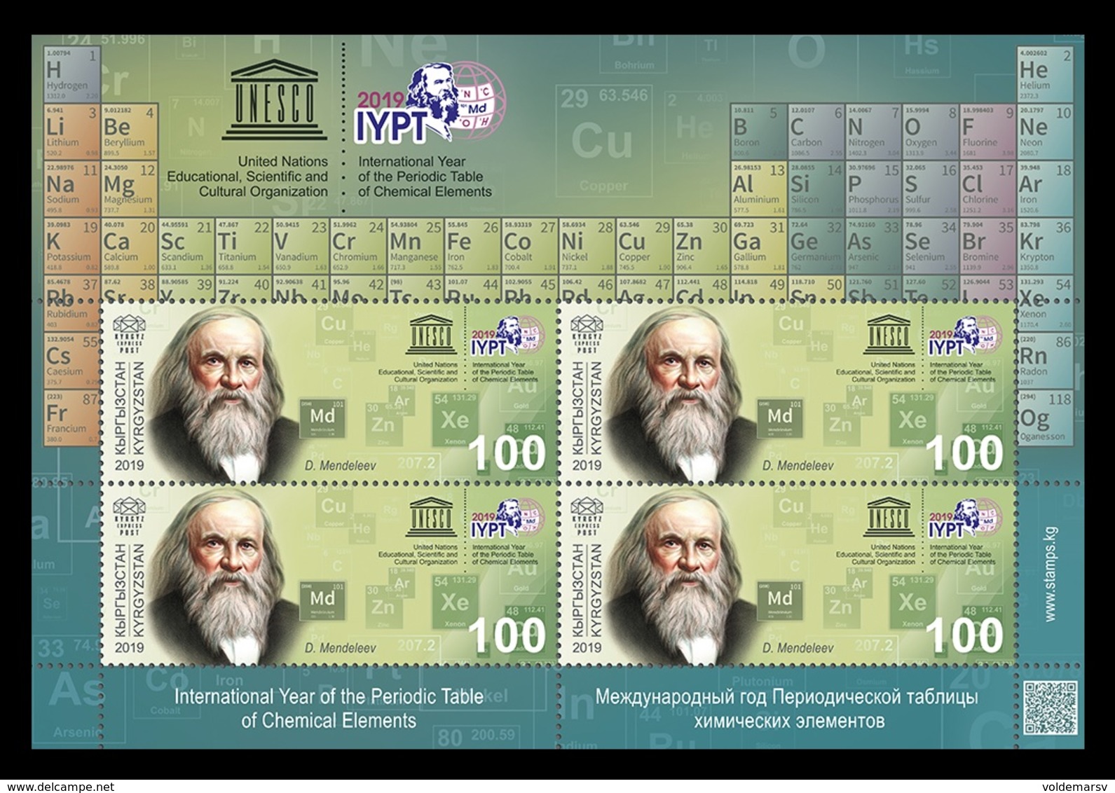 Kyrgyzstan (KEP) 2019 Mih. 128 Chemistry. International Year Of The Periodic Table. Dmitri Mendeleev (M/S) MNH ** - Kirgisistan