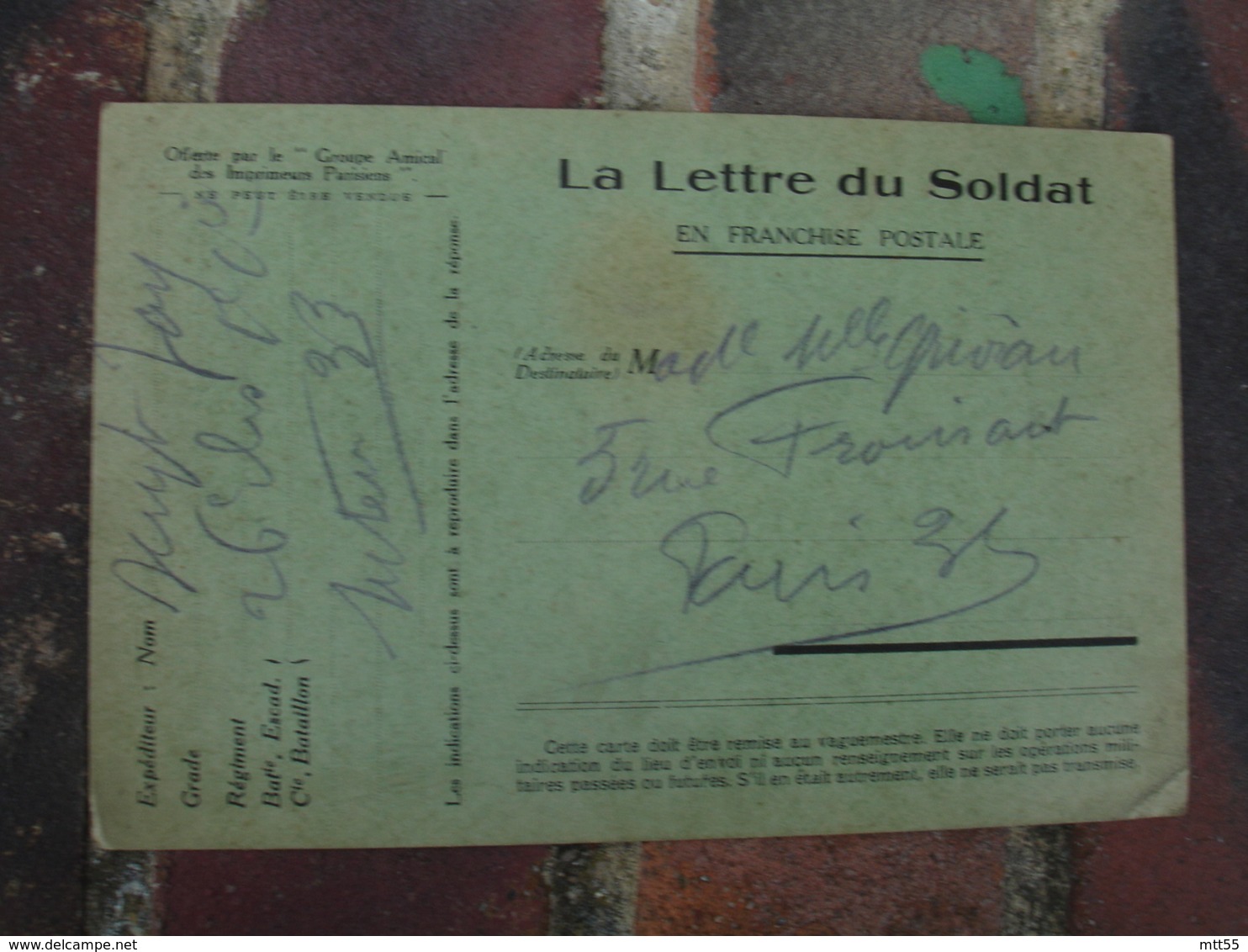 Couleur Verte La Lettre Du Soldat Cachet Franchise Postale Guerre 14.18 - WW I