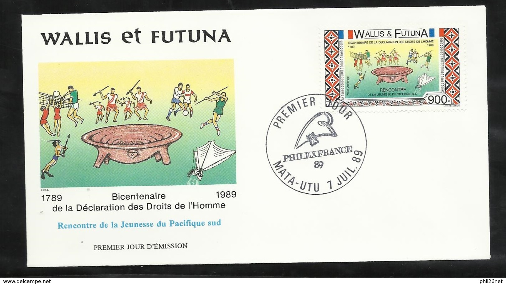 W. Et F. Lettre Illustrée Premier Jour Mata-Utu 07/07/1989  P.A. N° 166 Bicentenaire Déclaration Droits De L'Homme    TB - Rivoluzione Francese