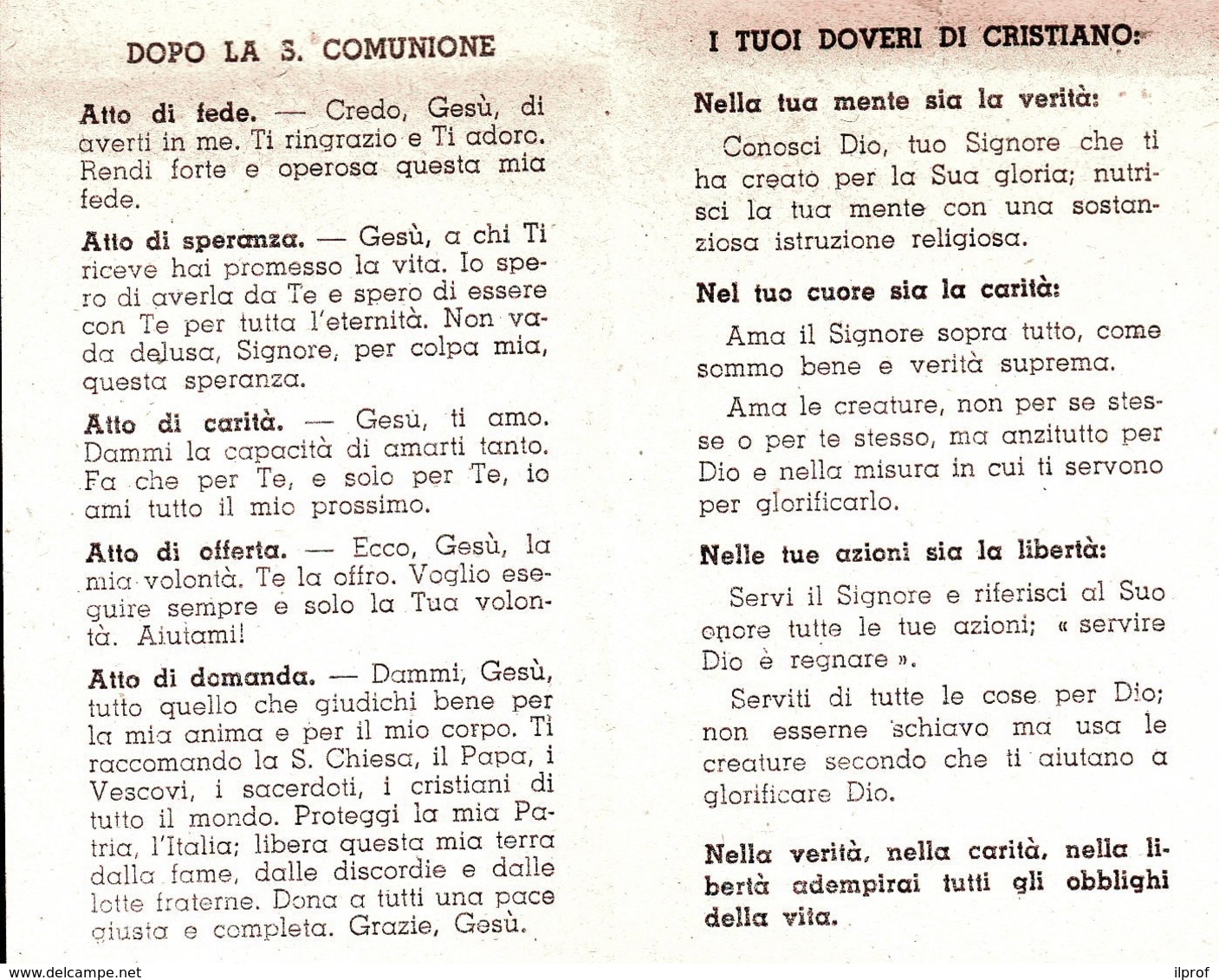 1946 Comunione Pasquale, Vecchio Santino  Pieghevole Con Preghiera E Doveri Di Cittadino Cattolico - Religion & Esotericism