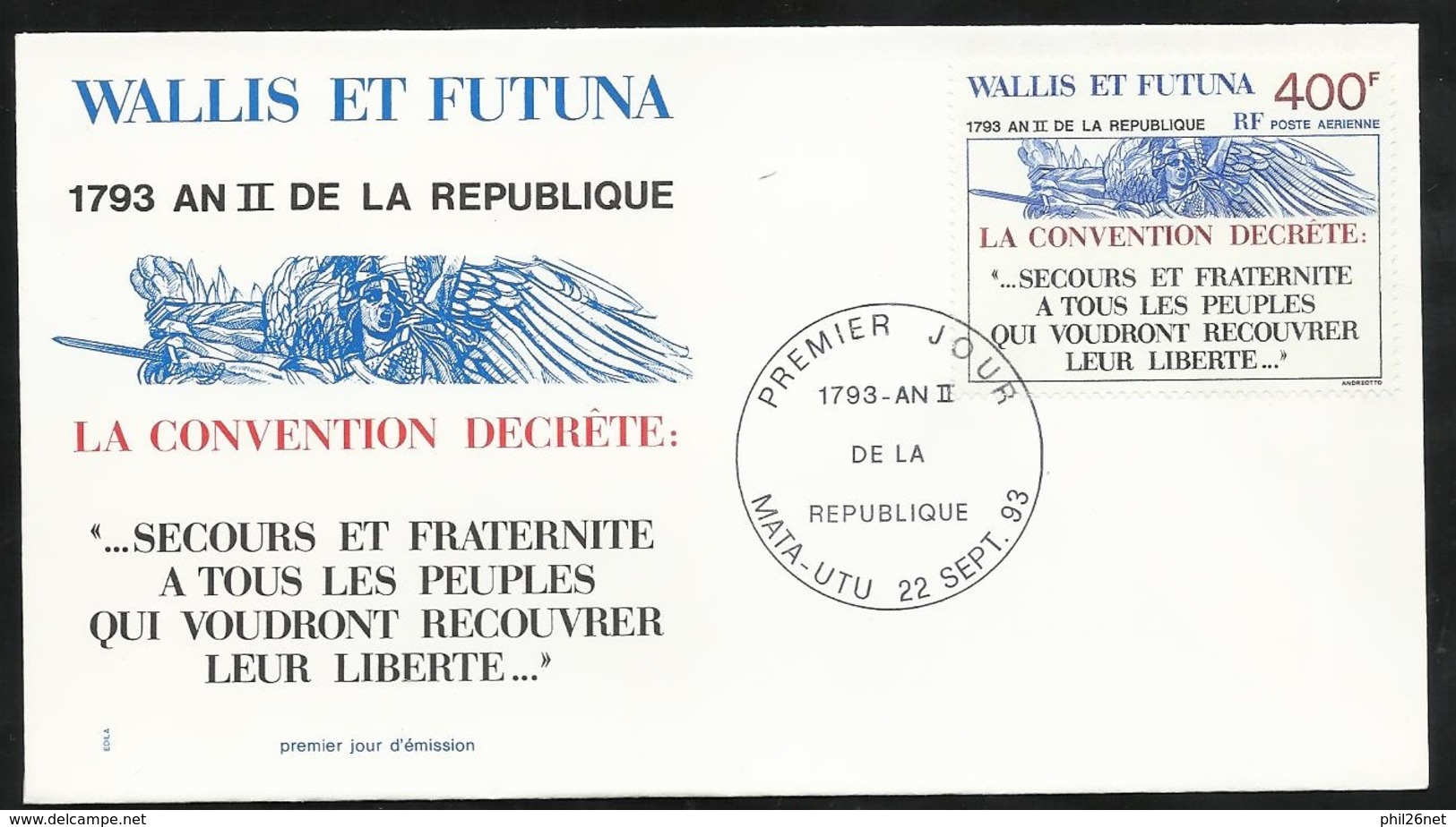 W. Et F. Lettre Illustrée Premier Jour Mata-Utu Le 22/09/1993 P.A. N° 178 An II De La République 1793 La Convention ..TB - Révolution Française