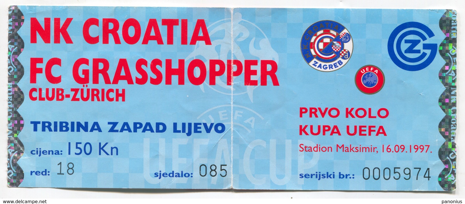 Football Soccer Futbol - NK DINAMO ( Croatia ) Zagreb Vs FC GRASSHOPPER Zurich Swiss, UEFA CUP Match Ticket - Match Tickets