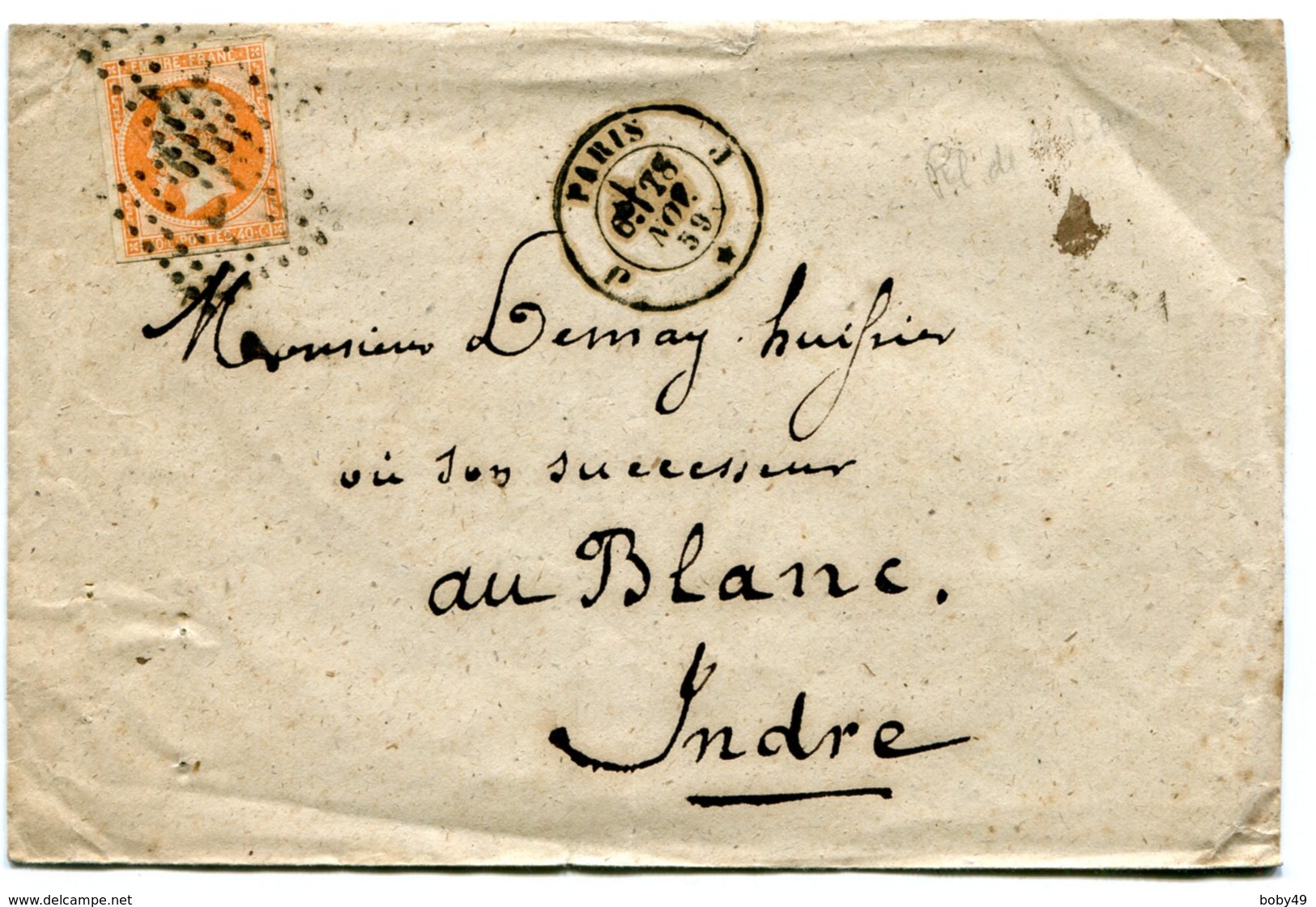 PARIS Env. Au 2 Ième échelon Avec N°16 Oblitéré Du Bureau J + Dateur 1521 Du 28/11/1859 - 1849-1876: Classic Period
