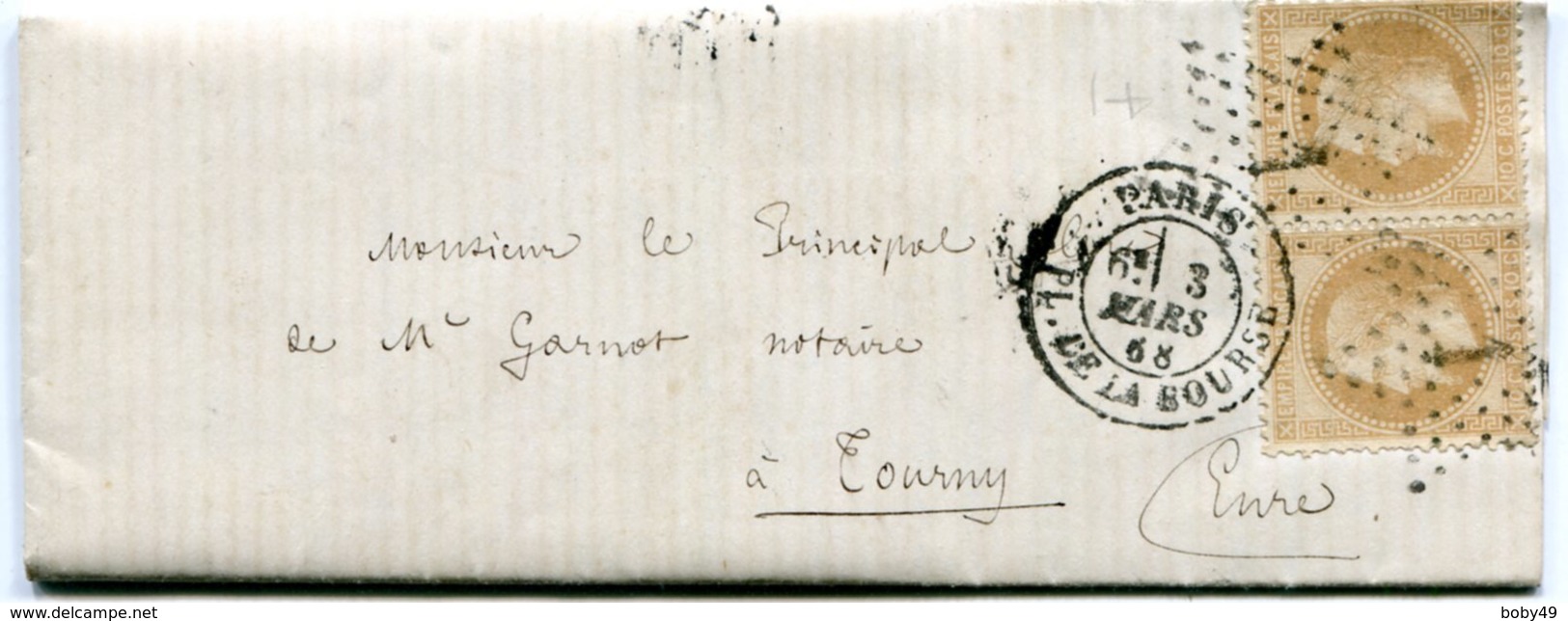 PARIS LAC Du 3/03/1868 Avec N°21 En Paire Oblitérés Etoile 1 PL DE LA BOURSE - 1849-1876: Période Classique