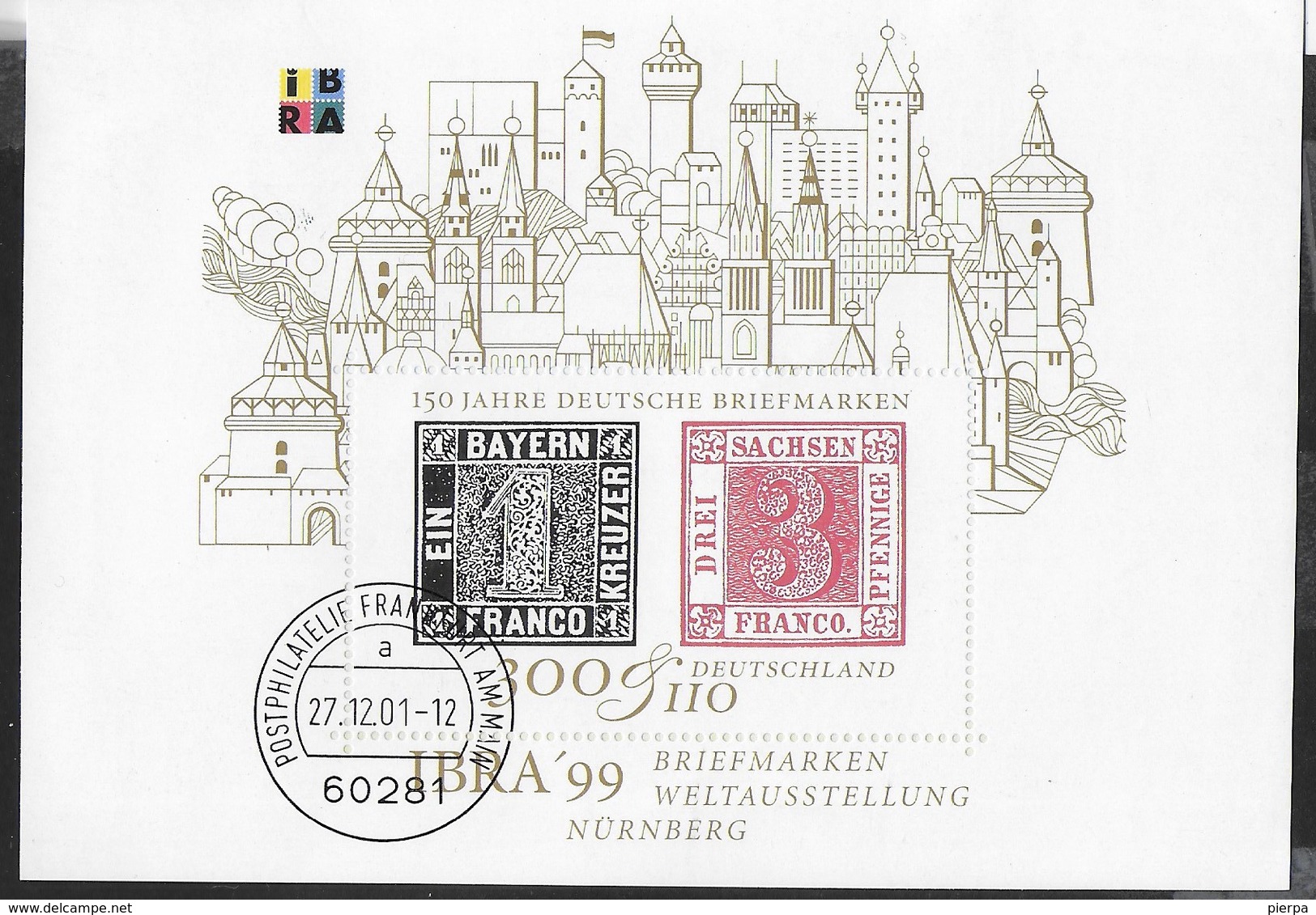 GERMANY - IBRA '99 ESPOSIZIONE  FILATELICA INTERNAZIONALE A NURNBERG -  FOGLIETTO USATO (YVERT BF 45 - MICHEL BL 46) - Philatelic Exhibitions