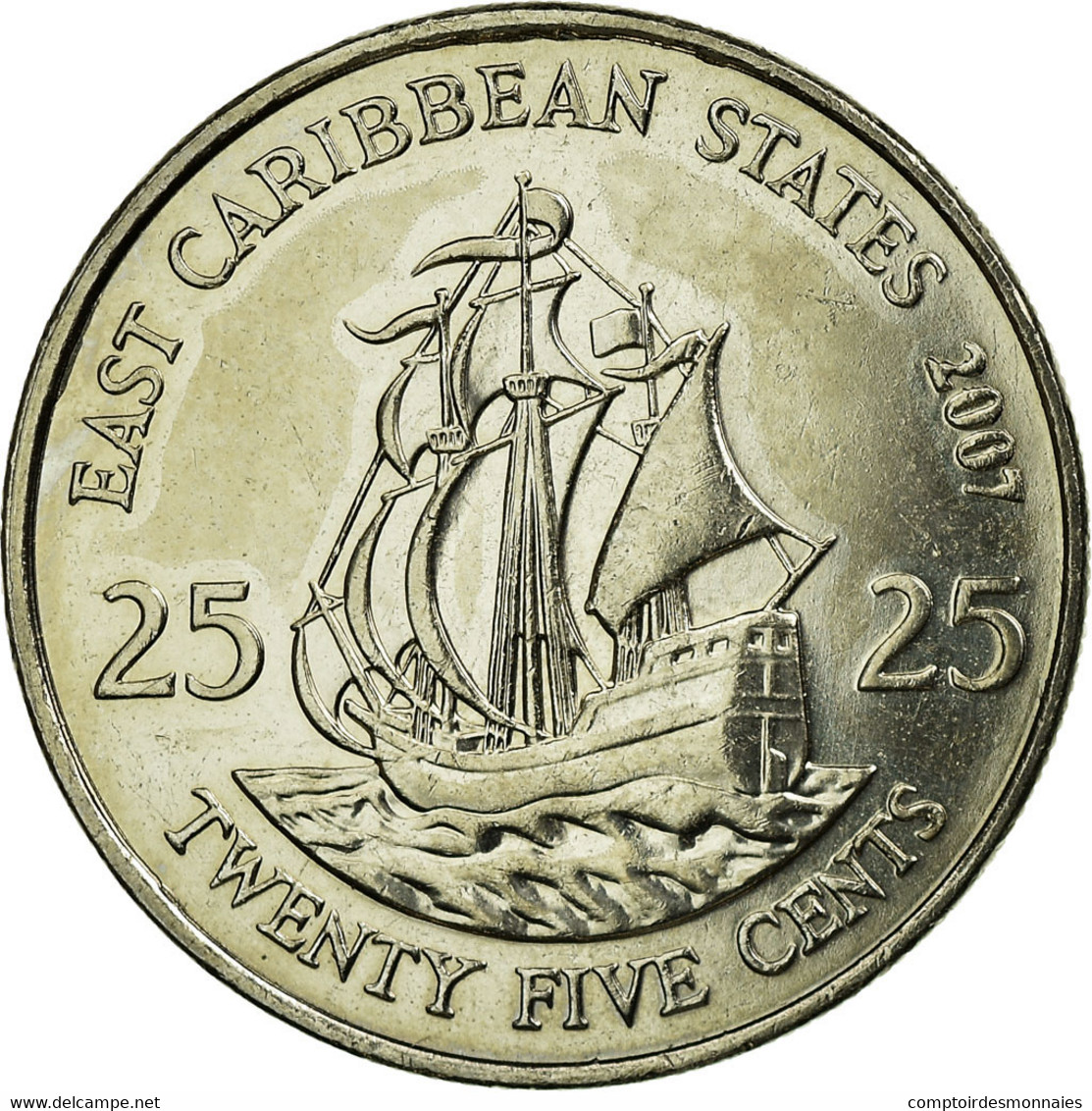 Monnaie, Etats Des Caraibes Orientales, Elizabeth II, 25 Cents, 2007, British - Caribe Oriental (Estados Del)