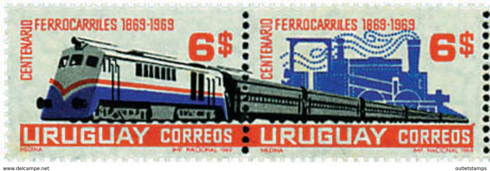 Ref. 6362 * NEW *  - URUGUAY . 1969. CENTENARY OF THE FIRST RAILWAY. CENTENARIO DEL PRIMER FERROCARRIL - Uruguay