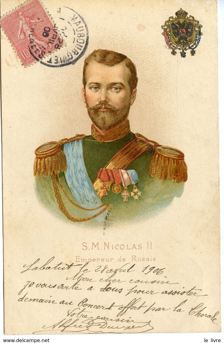 1070. CPA ILLUSTRATEUR. RUSSIE S.M. NICOLAS II EMPEREUR 1906. CACHETS MAUBOURGUET - People