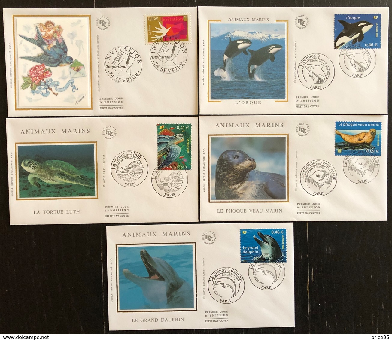 France FDC - Premier Jour - Lot De 5 FDC - Thématique Animaux - 2002 - 2000-2009