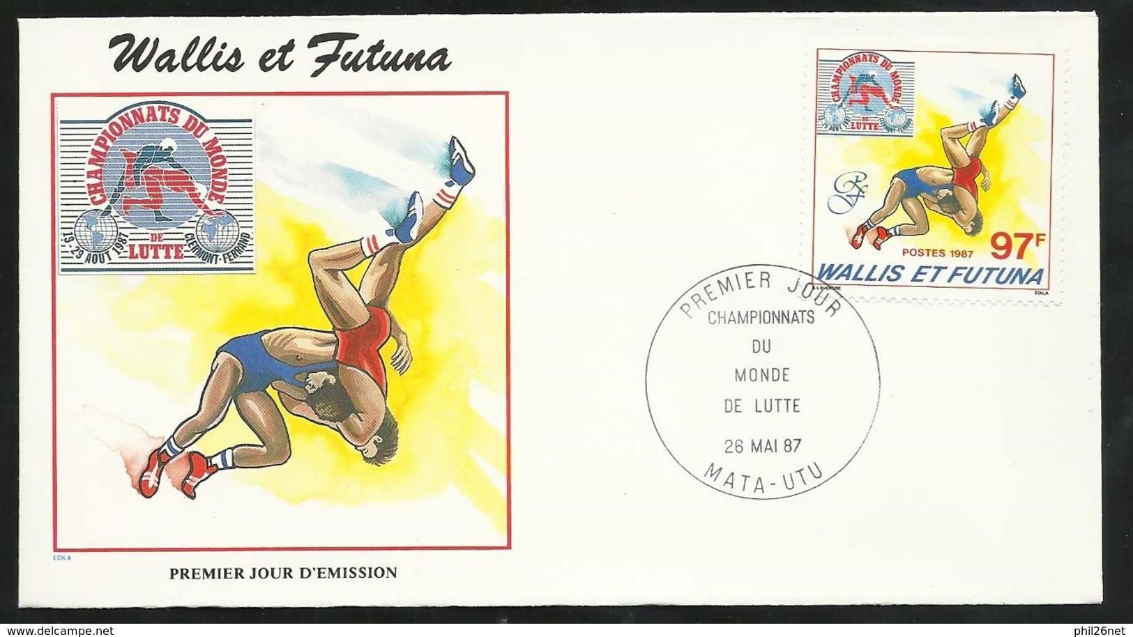 W. Et F.  Lettre Illustrée  Premier Jour Mata-Utu Le 26/05/1987 Le N°359 Championnats Du Monde De Lutte       TB - Lutte