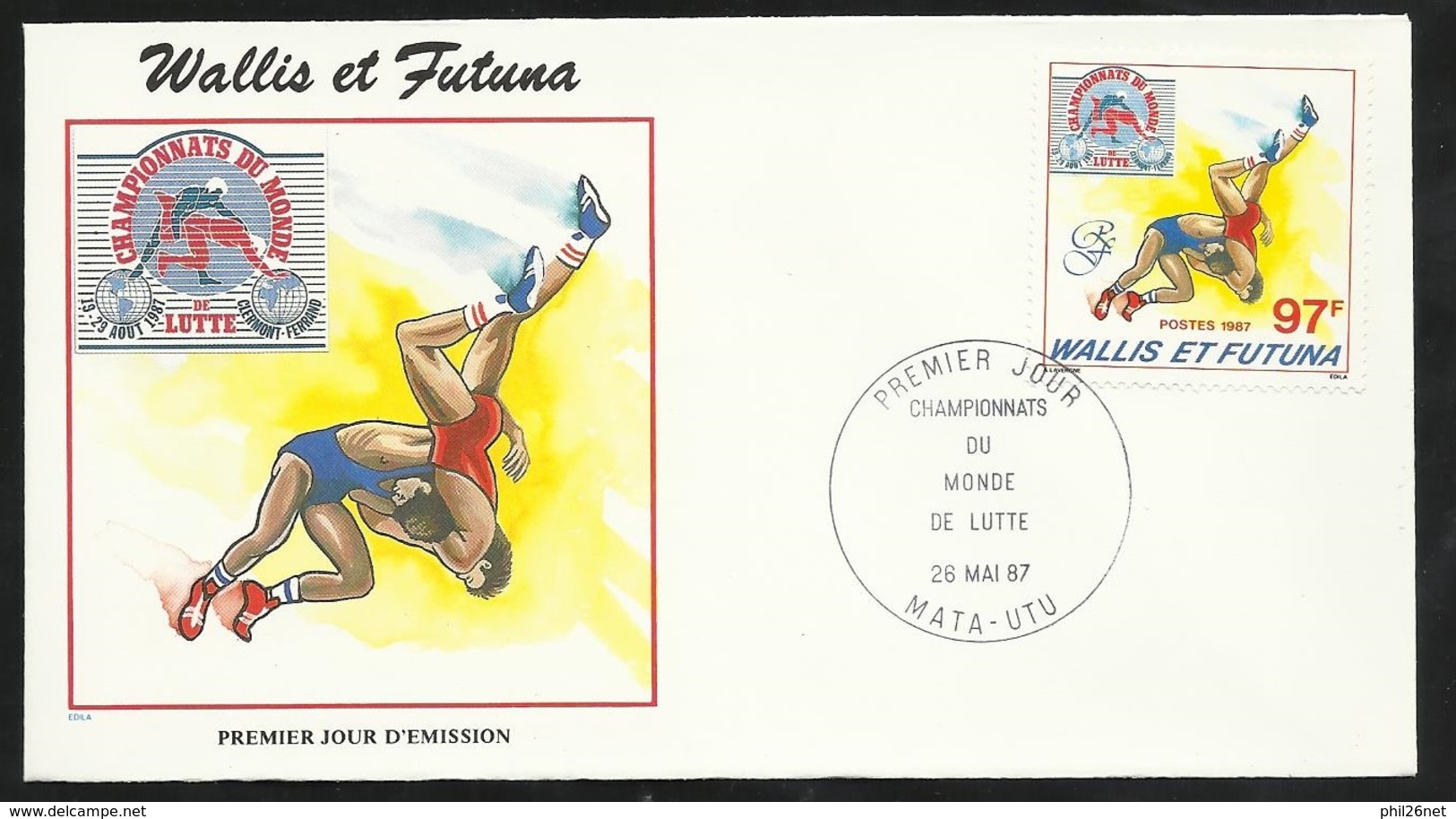 W. Et F.  Lettre Illustrée  Premier Jour Mata-Utu Le 26/05/1987 Le N°359 Championnats Du Monde De Lutte       TB - Lucha