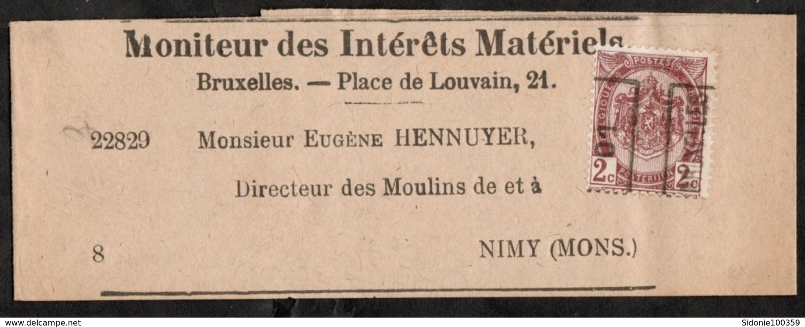 Bande Journal Affranchie Avec Un Timbre Préoblitéré Envoyée De Bruxelles Vers Nimy En 1901 - Roulettes 1900-09