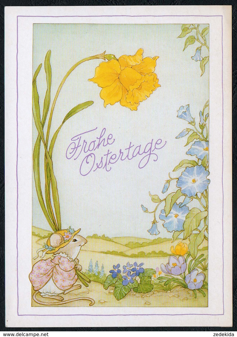C4462 - Glückwunschkarte Ostern - Blumen Maus - Pascua