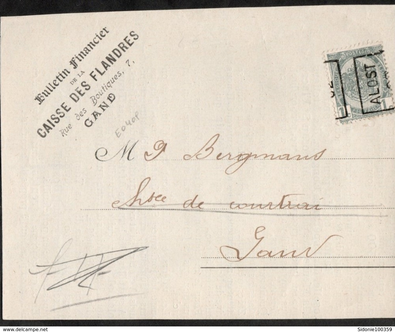 Grand Fragment De Feuille Affranchie Avec Un Timbre Préoblitéré Envoyée D'Alost Vers Gand En 1902 - Rolstempels 1900-09