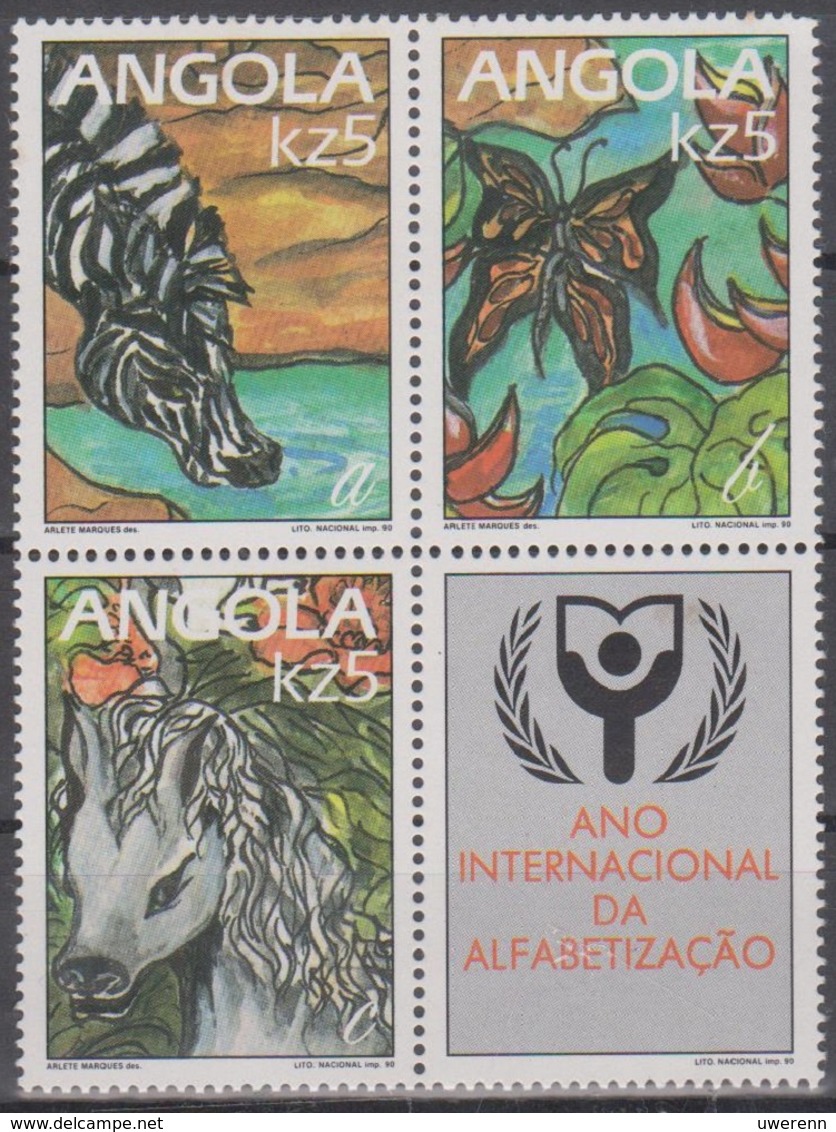 Angola 1990 Internationales Jahr Der Alphabetisierung. Mi 837 - 839 Zdr. 3 X 5 Kz.+Zf Postfrisch (MNH) - Angola