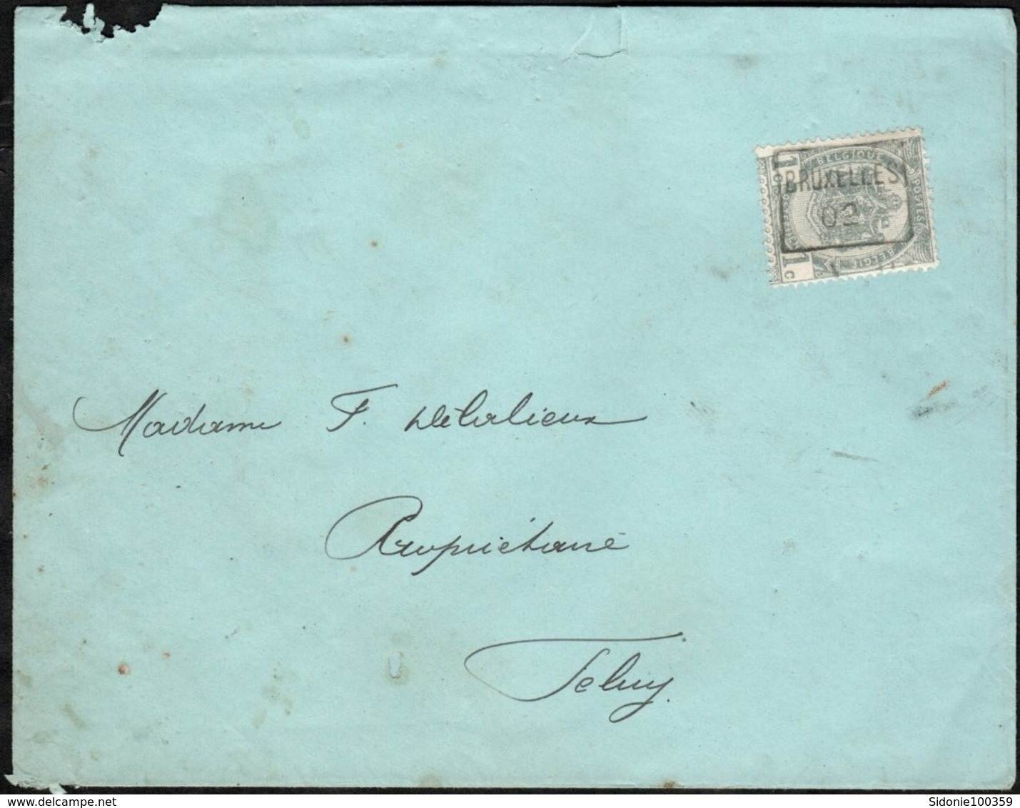 Lettre Affranchie Avec Un Timbre Préoblitéré Envoyée De Bruxelles Vers Feluy En 1902 - Rolstempels 1900-09