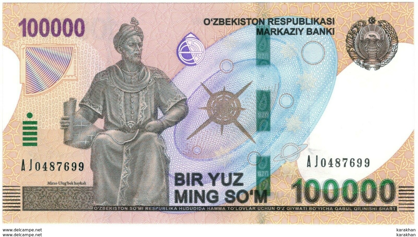 UZBEKISTAN: NEW Banknote 100000 SOM SUM SOUM 2019 UNC - Oezbekistan