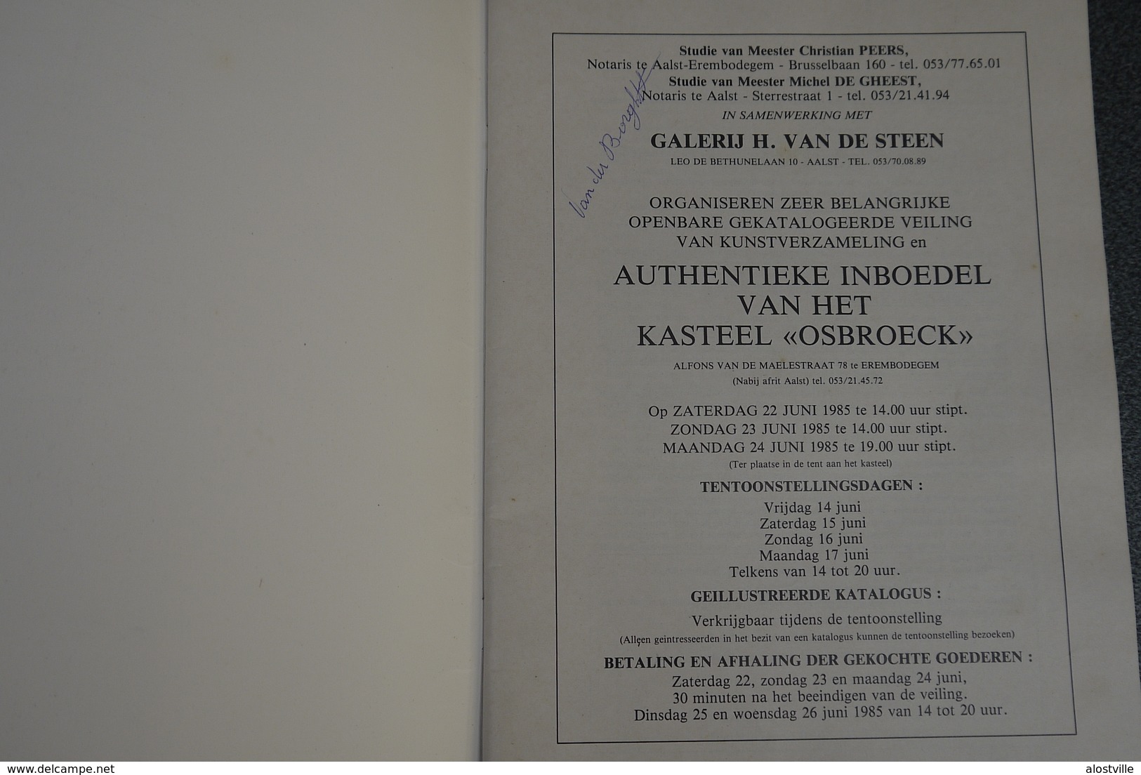 Aalst  Kasteel Osbroek Verkoops Cataloog 1985 Geillustreerd - Documents Historiques